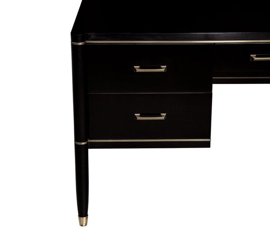 Modern Custom Black Lacquered Office Writing Desk with Brass Inlay by Carrocel For Sale