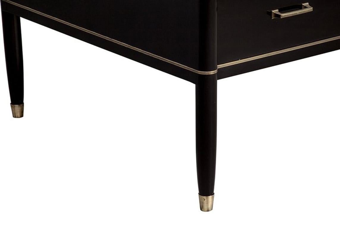 Contemporary Custom Black Lacquered Office Writing Desk with Brass Inlay by Carrocel For Sale