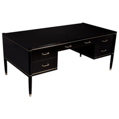 Custom Black Lacquered Office Writing Desk with Brass Inlay by Carrocel