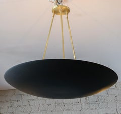 Custom Black Metal & Brass Conical / Convex Pendant Chandelier