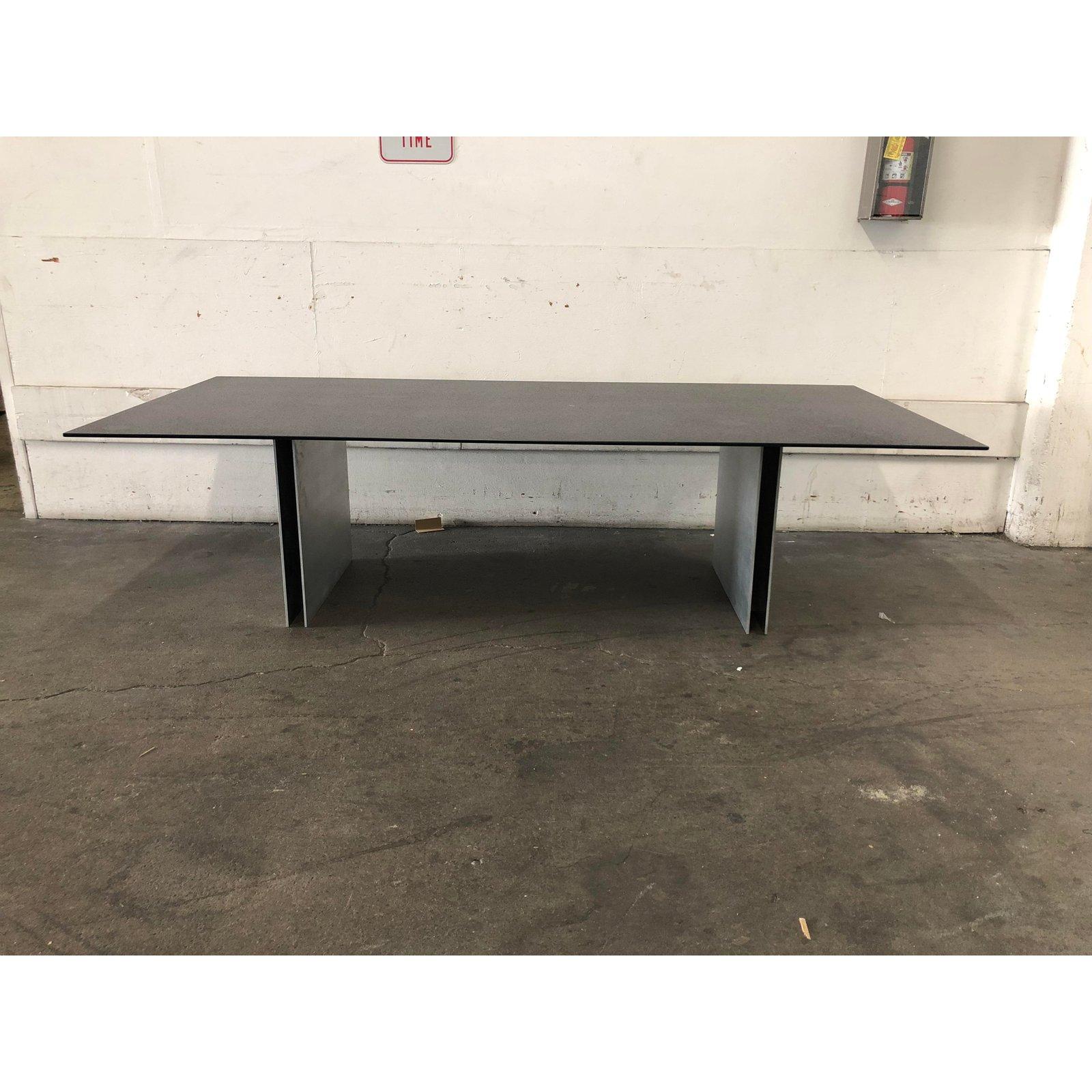 Custom Black Top Steel Pedestal Dining Table For Sale 4