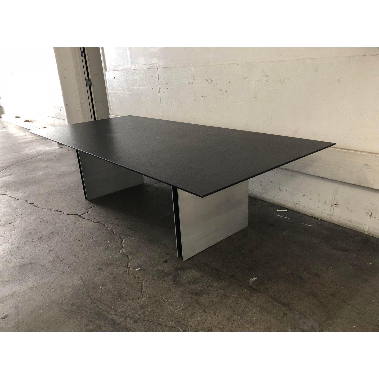 Custom Black Top Steel Pedestal Dining Table For Sale 5