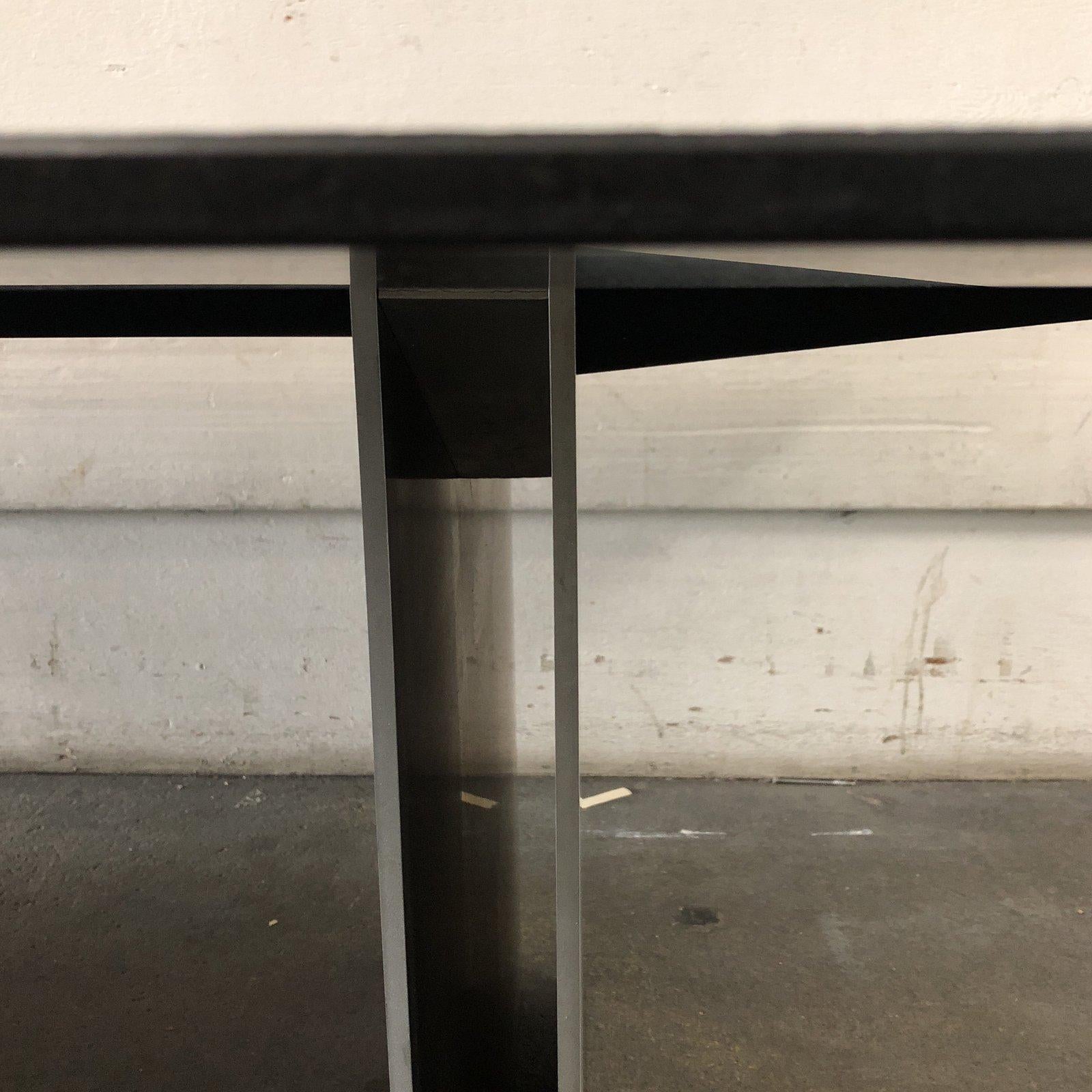 Modern Custom Black Top Steel Pedestal Dining Table For Sale