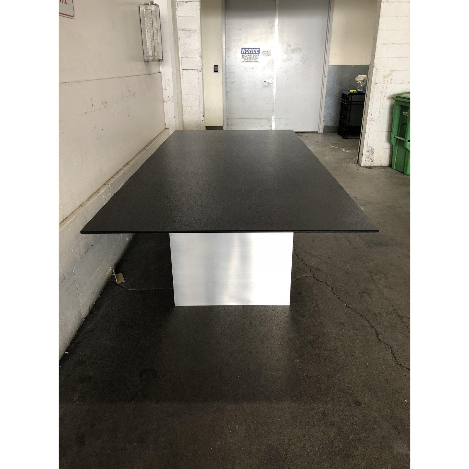 Custom Black Top Steel Pedestal Dining Table In Good Condition For Sale In San Francisco, CA
