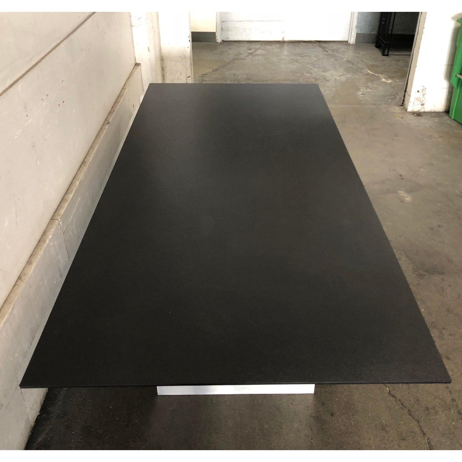 Metal Custom Black Top Steel Pedestal Dining Table For Sale