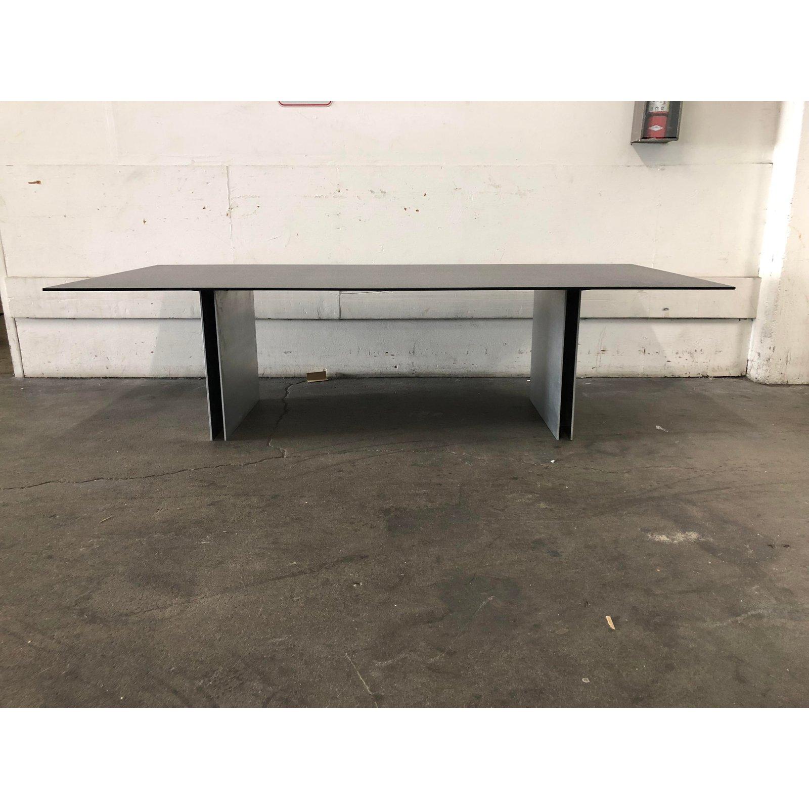 Custom Black Top Steel Pedestal Dining Table For Sale 1