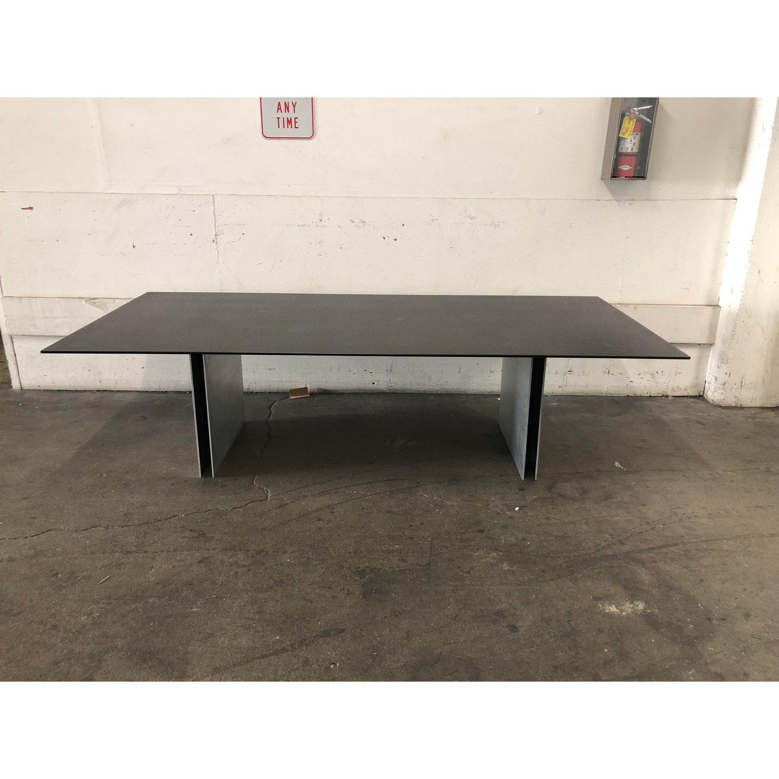 Custom Black Top Steel Pedestal Dining Table For Sale 2