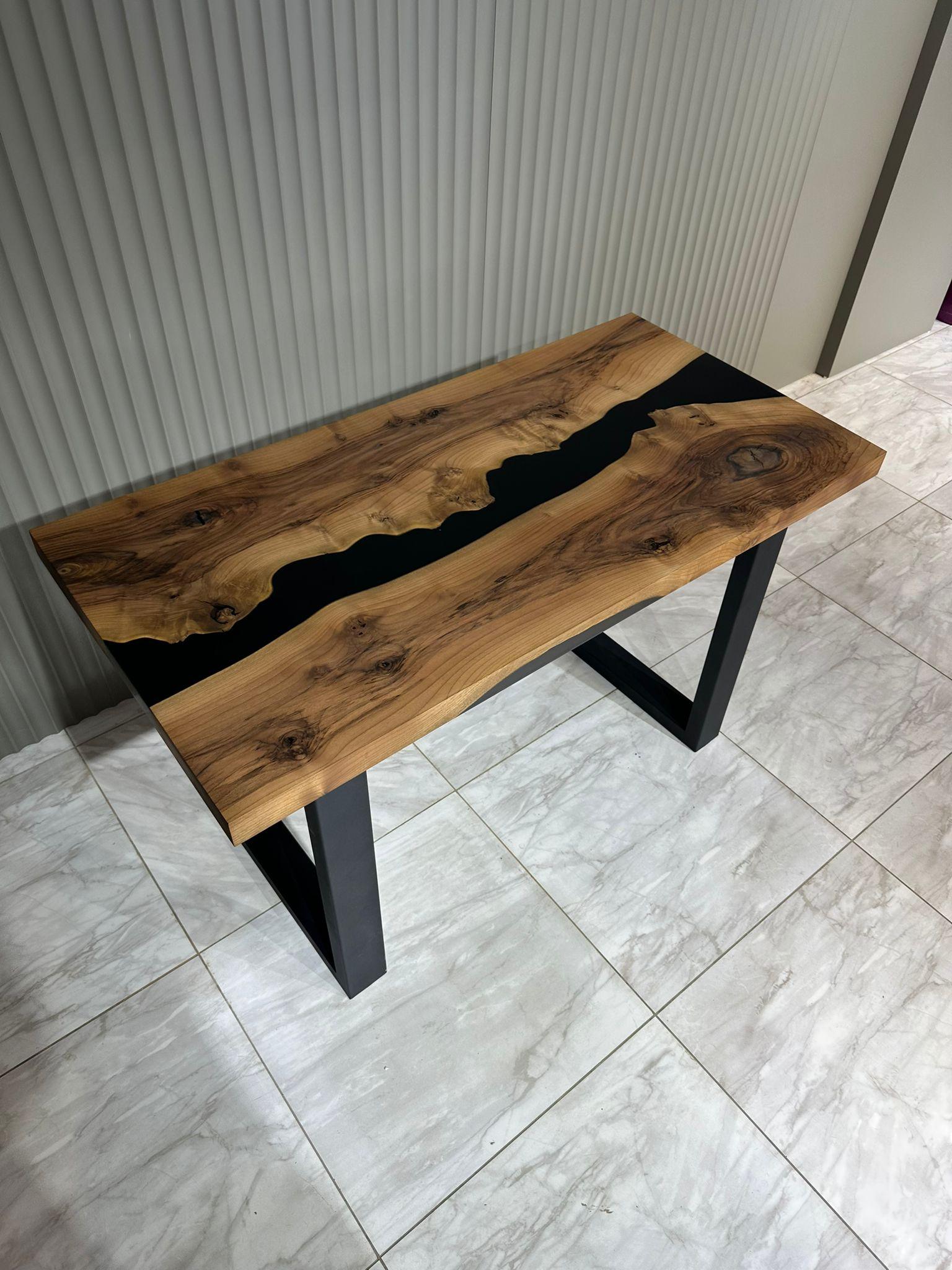 Arts and Crafts Custom Black Walnut Epoxy Resin Modern Wood Dining Table For Sale