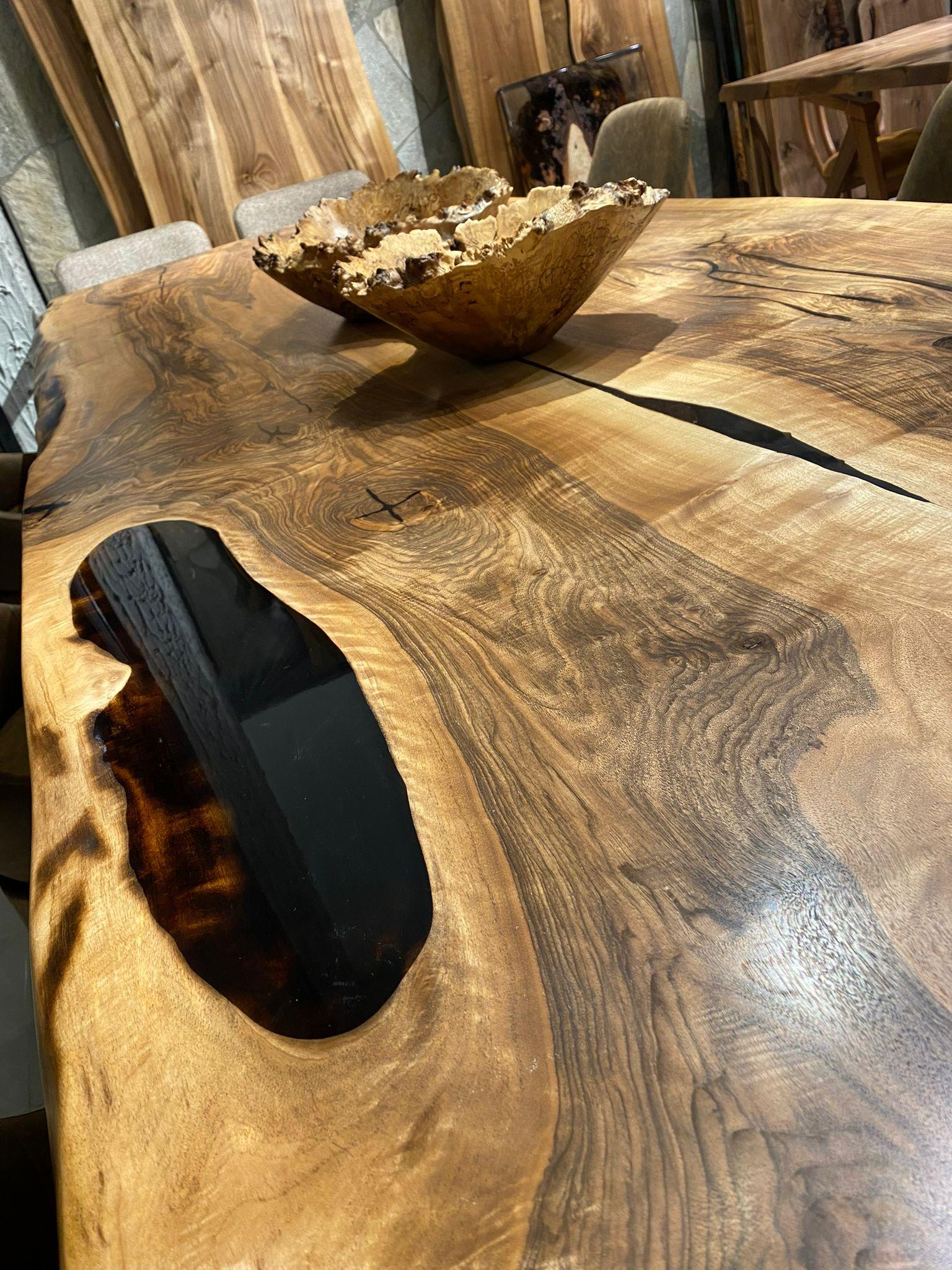 Custom Black Walnut Epoxy Resin Wooden Natural Custom Kitchen Dining Table Turco en venta