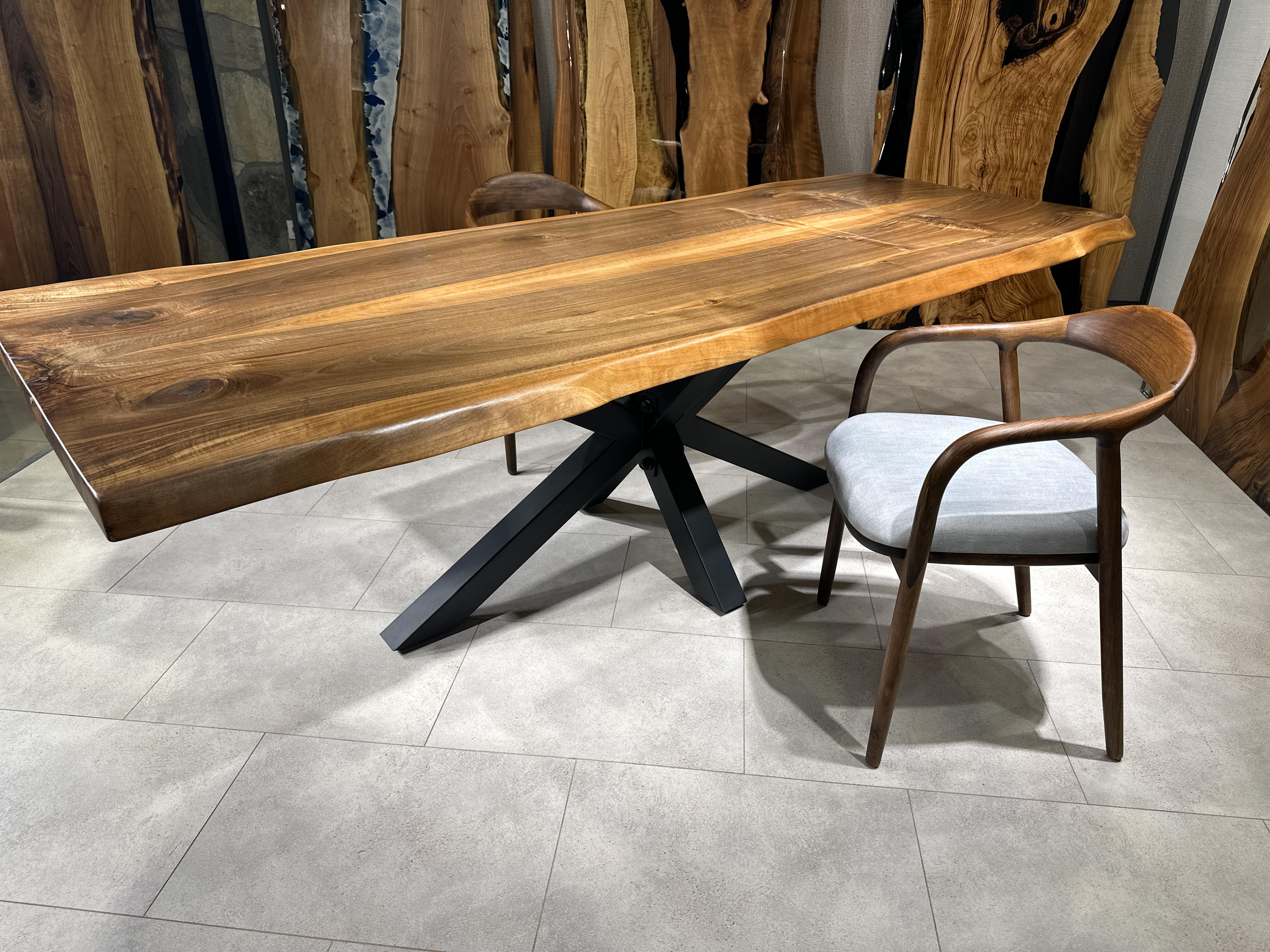 Welded Custom Black Walnut Solid Wood Dining Table For Sale