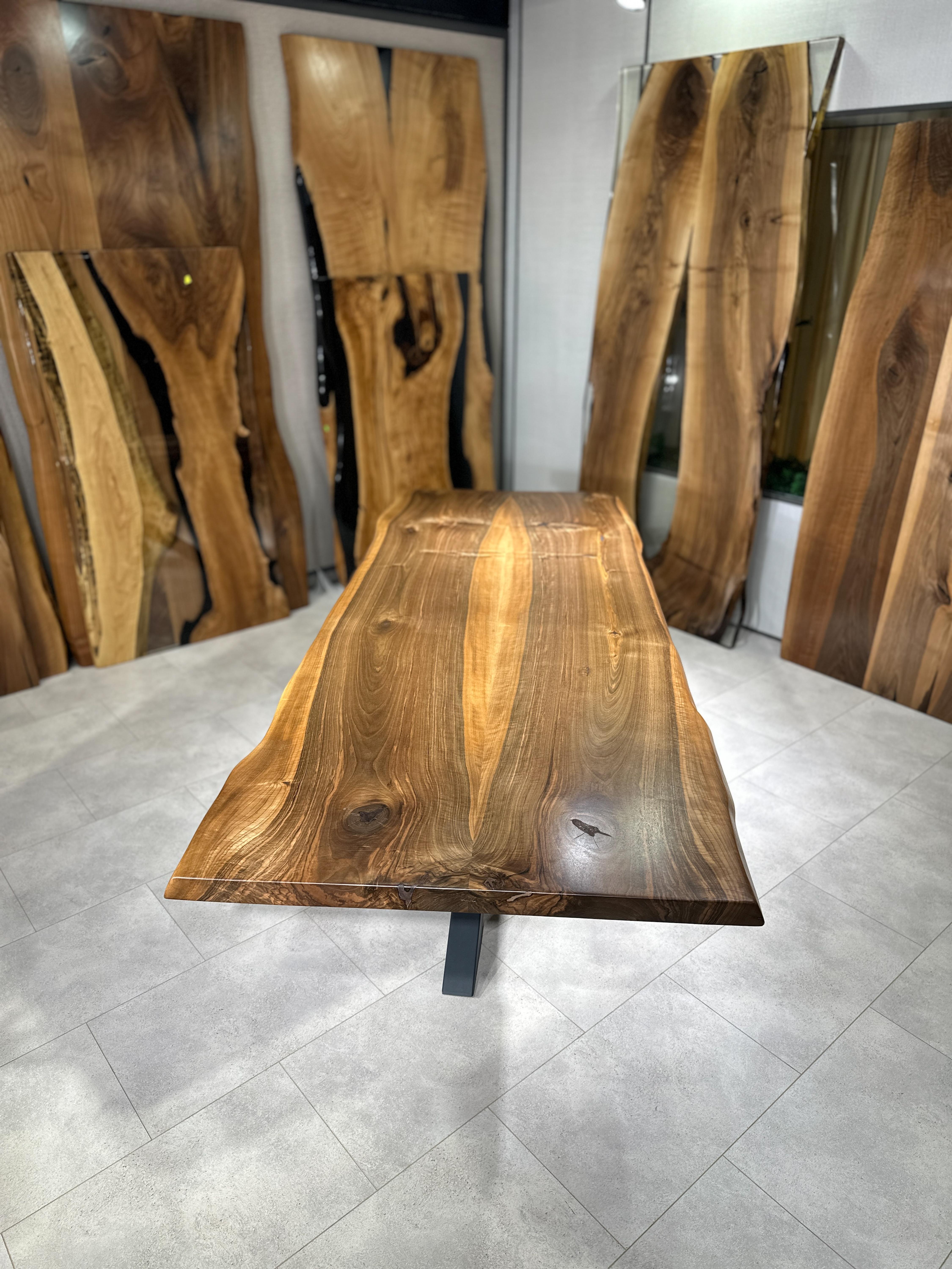 Contemporary Custom Black Walnut Solid Wood Dining Table For Sale