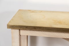 Custom Bleached Beechwood 3-Tier Console Table with Aged Brass Top