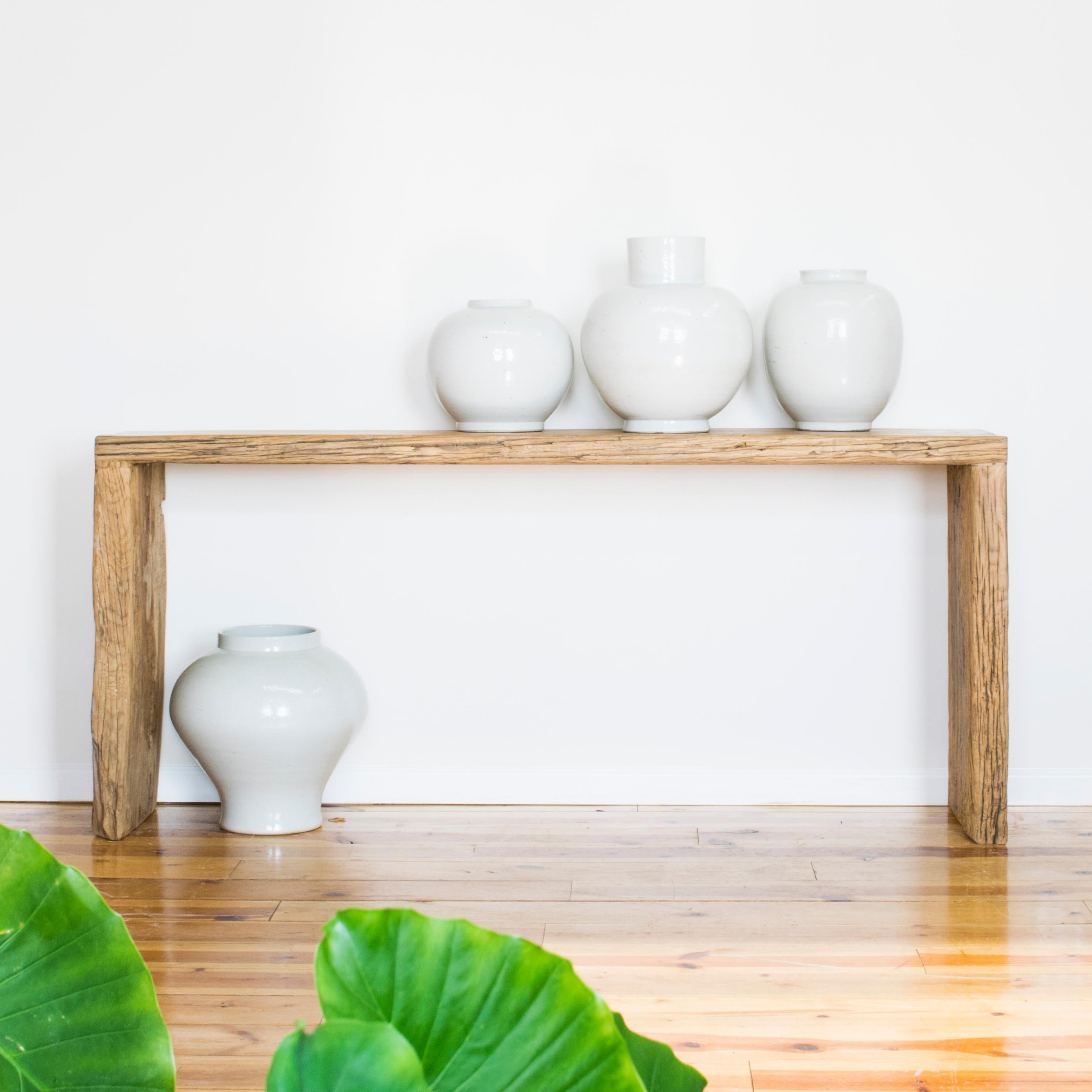 Chinese Custom Blonde Reclaimed Elm Waterfall Console Table