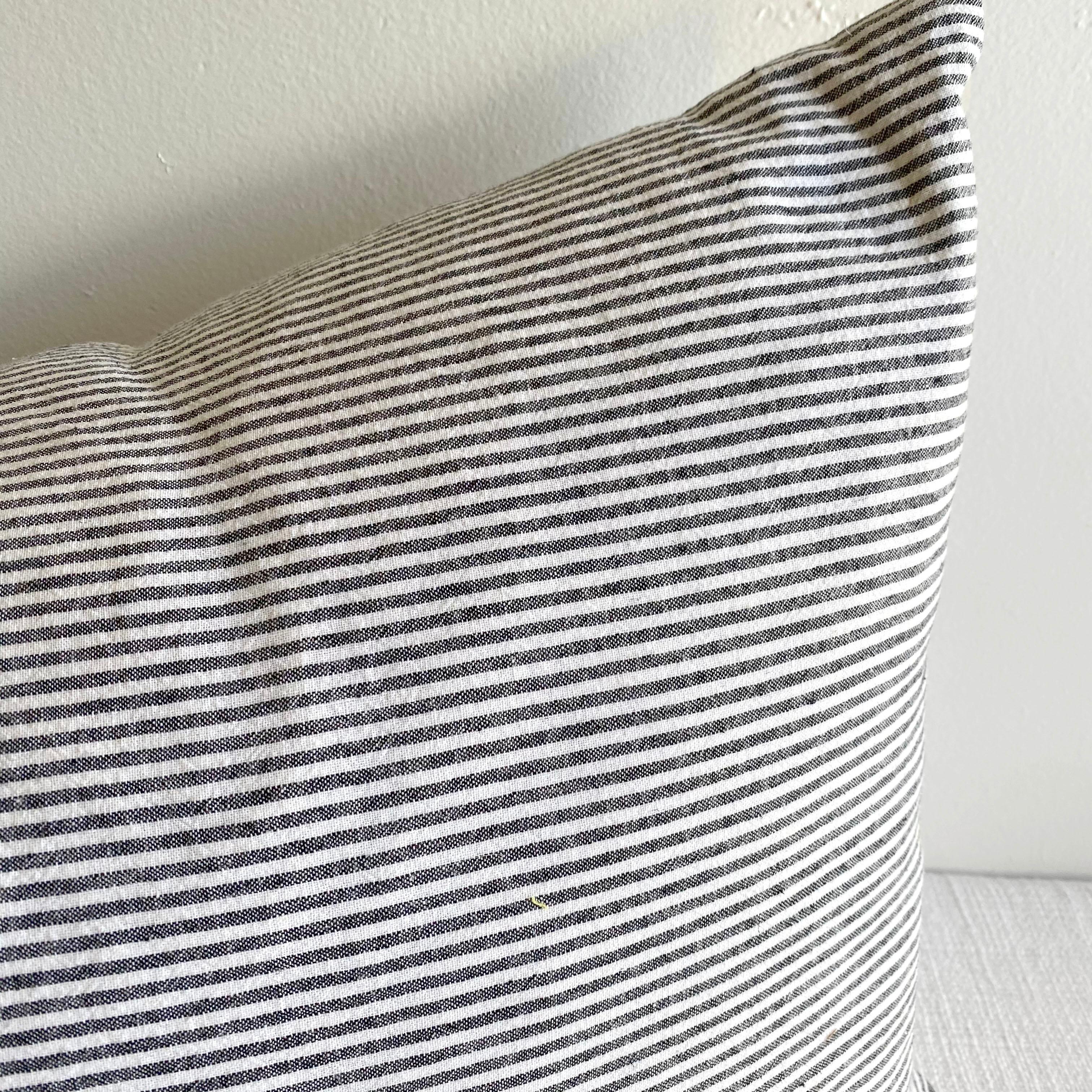 Contemporary Custom Blue and White Ticking Bed Size Pillow Cover For Sale