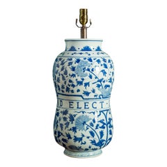 Custom Blue and White Dutch Hand-Painted Pharmacy Jar as Table Lamp