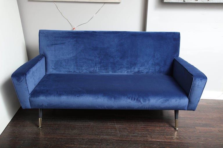 Custom Blue Velvet Settee For Sale at 1stDibs