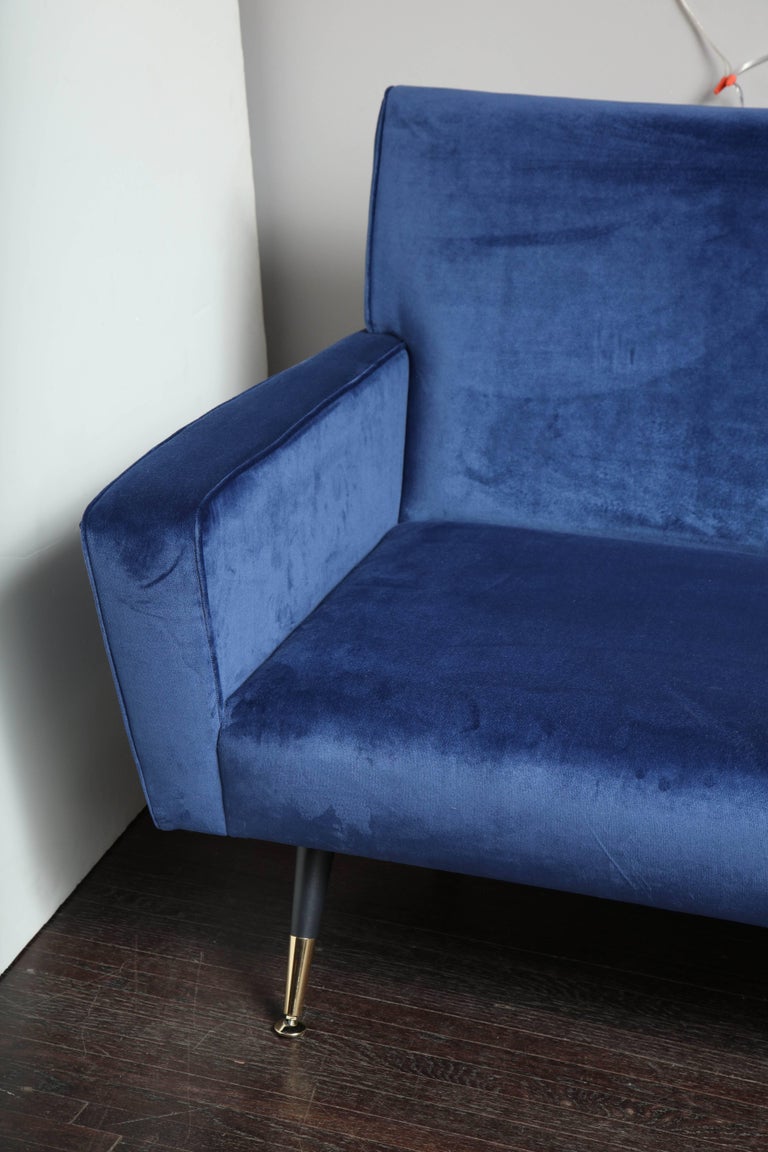 Custom Blue Velvet Settee For Sale at 1stDibs