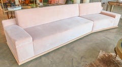 Custom Blush Pink Velvet Sectional Sofa with Maple Wood Base by Adesso Imports