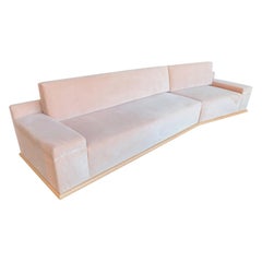 Custom Blush Pink Velvet Sectional Sofa with Maple Wood Base by Adesso Imports