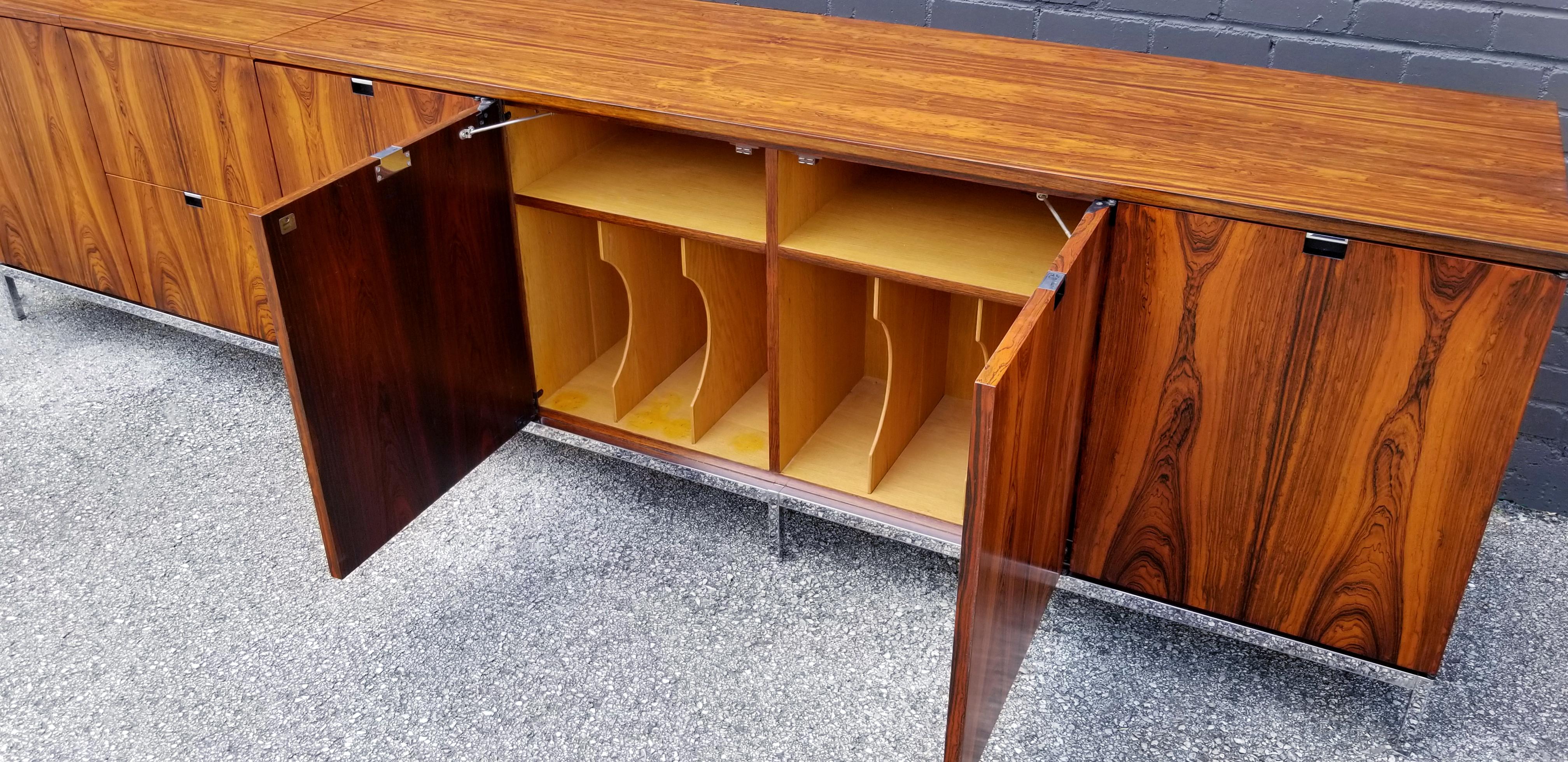 Plated Custom Bookmatched Brazilian Rosewood Florence Knoll Media Cabinet