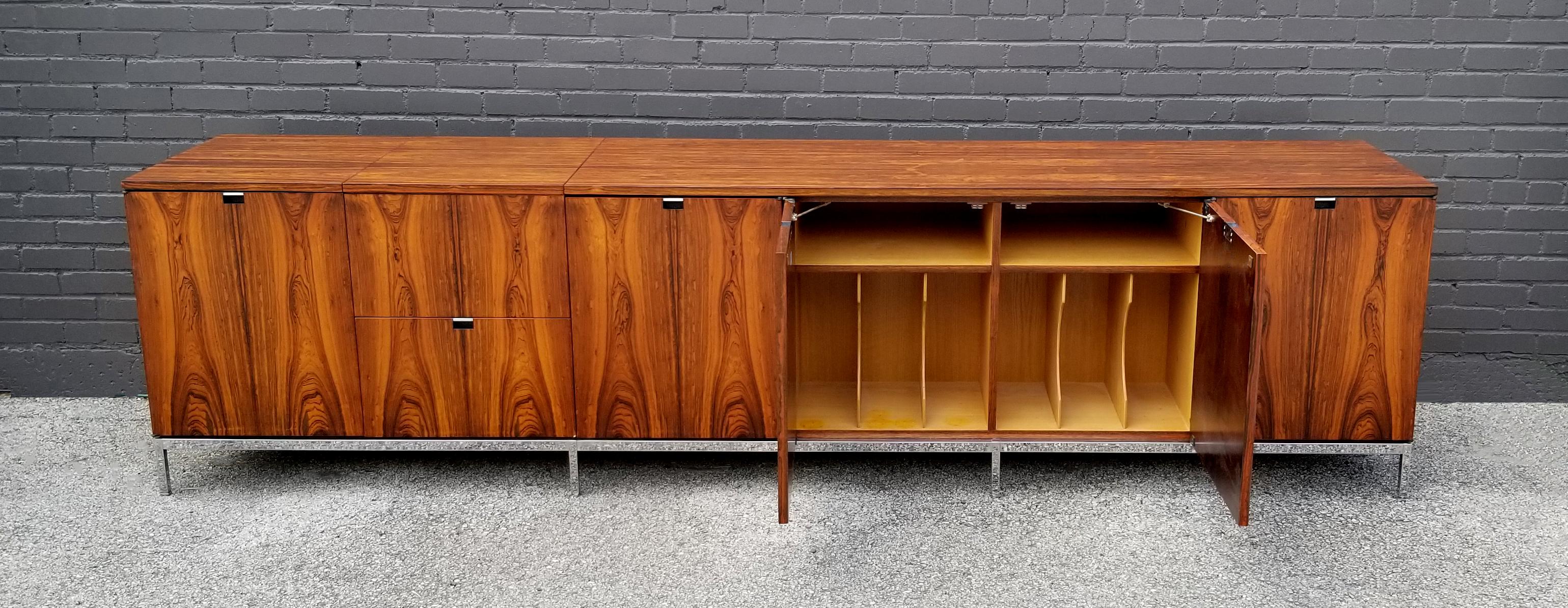 Custom Bookmatched Brazilian Rosewood Florence Knoll Media Cabinet In Good Condition In Dallas, TX