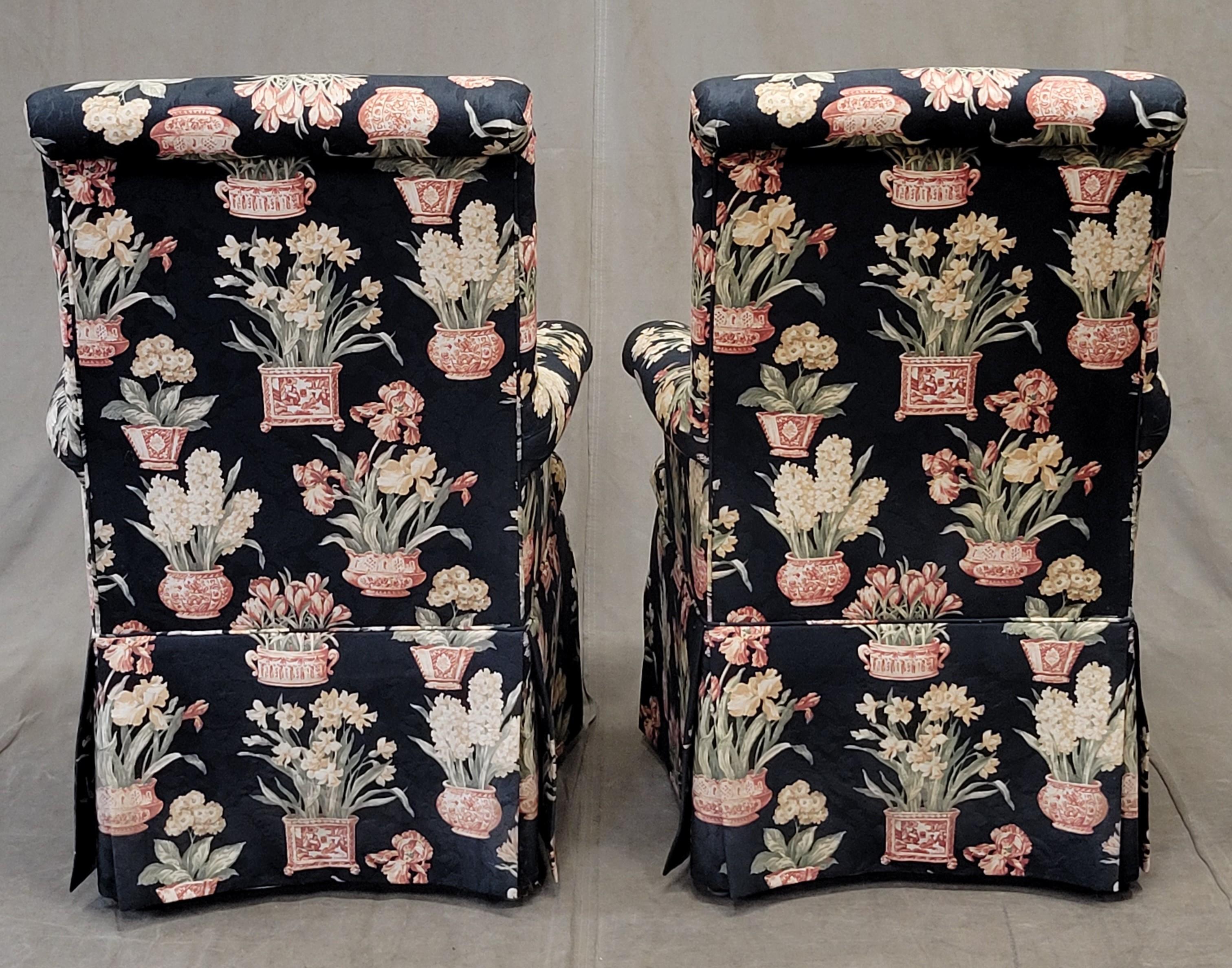 Custom Botanical Calico Corner Chinoiserie Petite Armchairs - a Pair 3