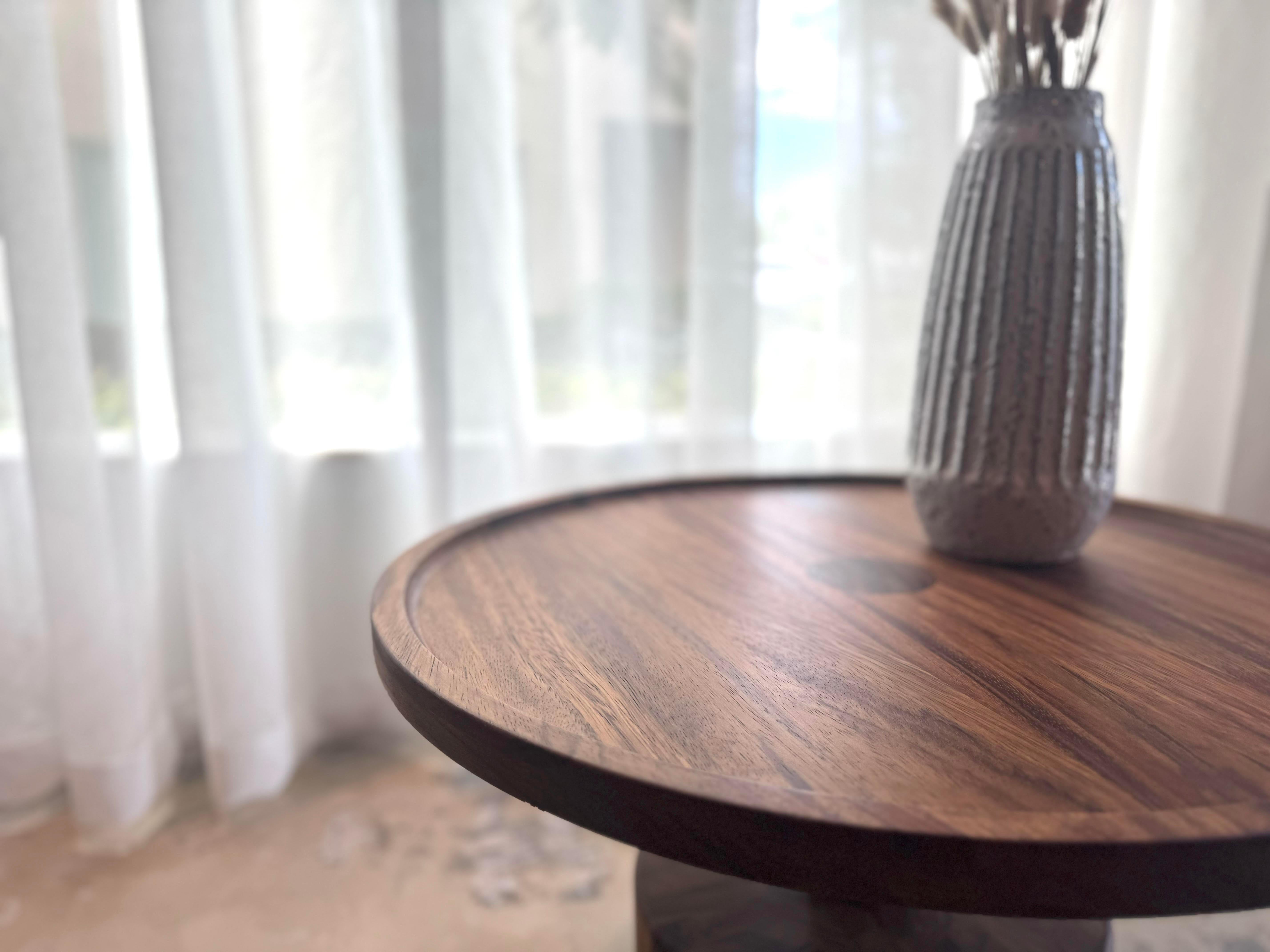 Hand-Crafted Custom Boton One Side Table in Conacaste Solid Wood by Labrica For Sale