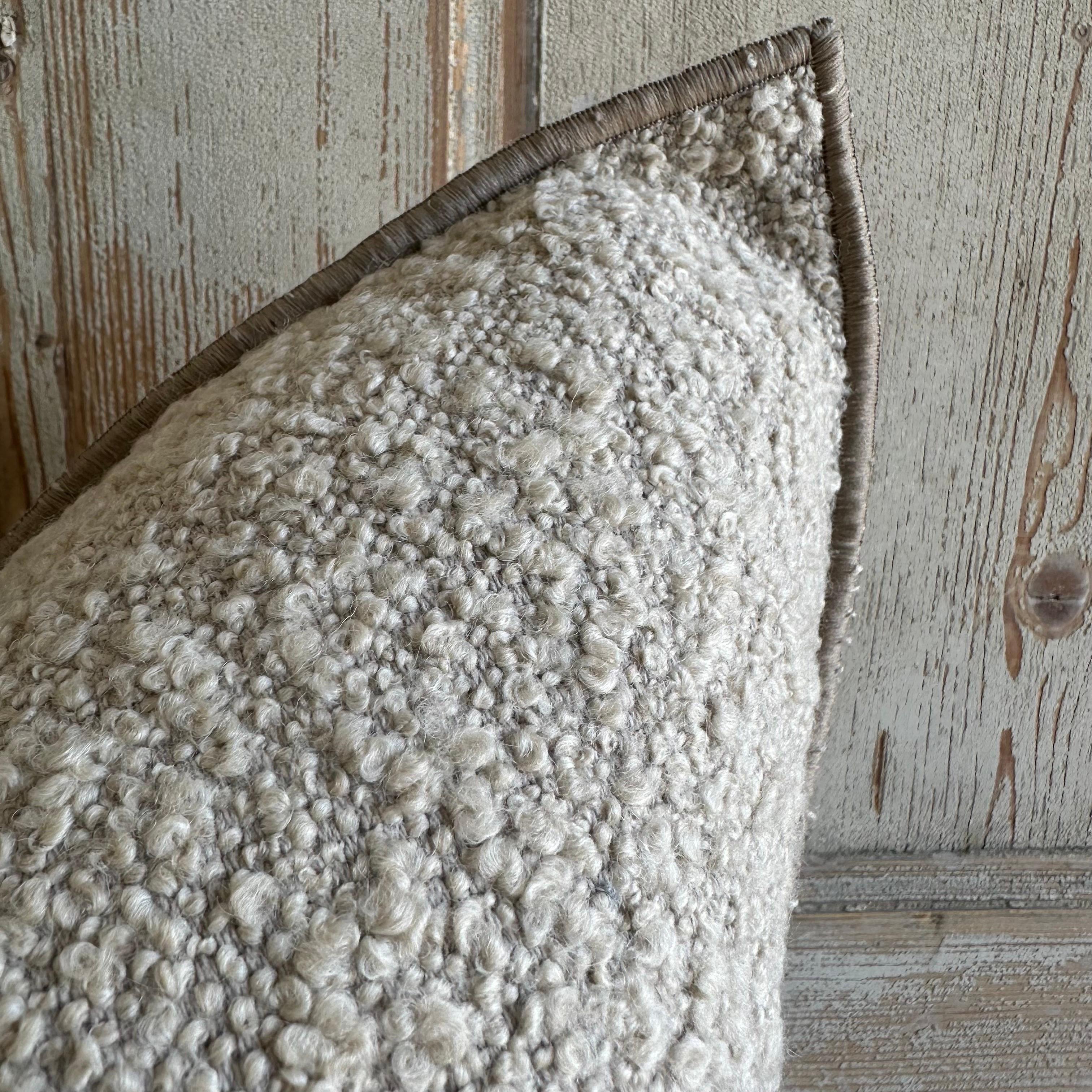 Organic Modern Custom Boucle French Natural in Tweed Style with Down Feather Insert For Sale