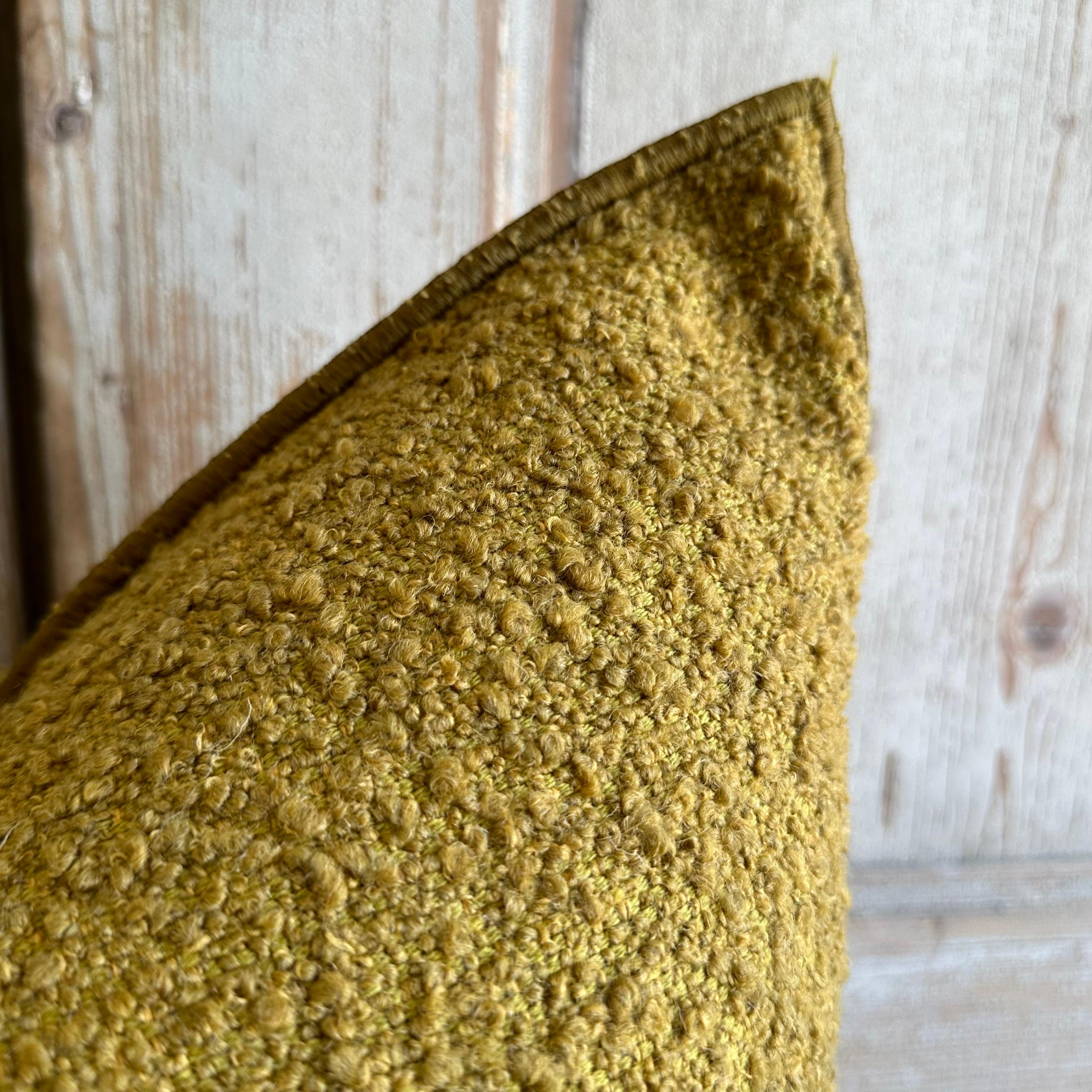 Organic Modern Custom Boucle French Ocre Tweed Style Pillow with Down Feather Insert For Sale