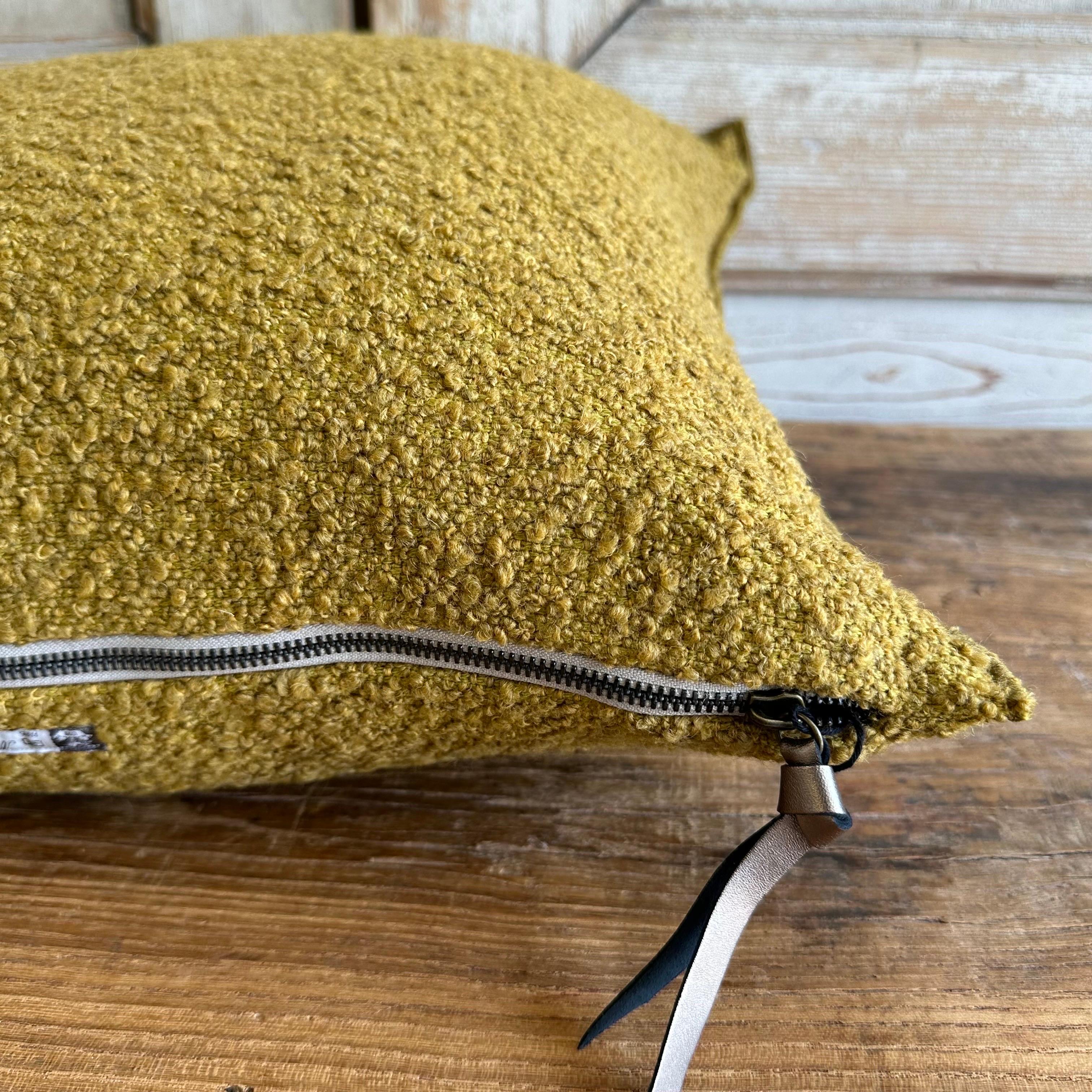 Custom Boucle French Ocre Tweed Style Pillow with Down Feather Insert In New Condition For Sale In Brea, CA