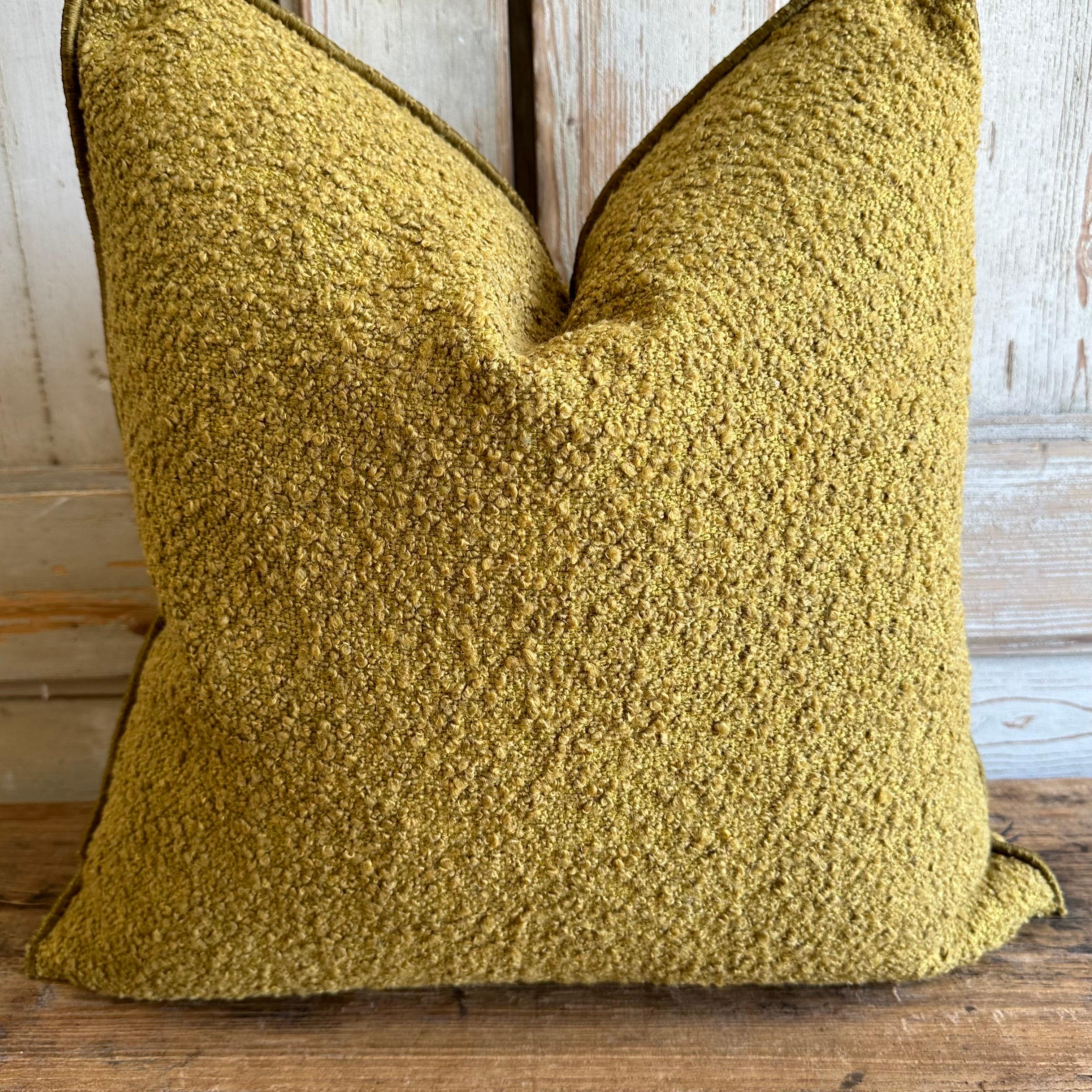 Contemporary Custom Boucle French Ocre Tweed Style Pillow with Down Feather Insert For Sale