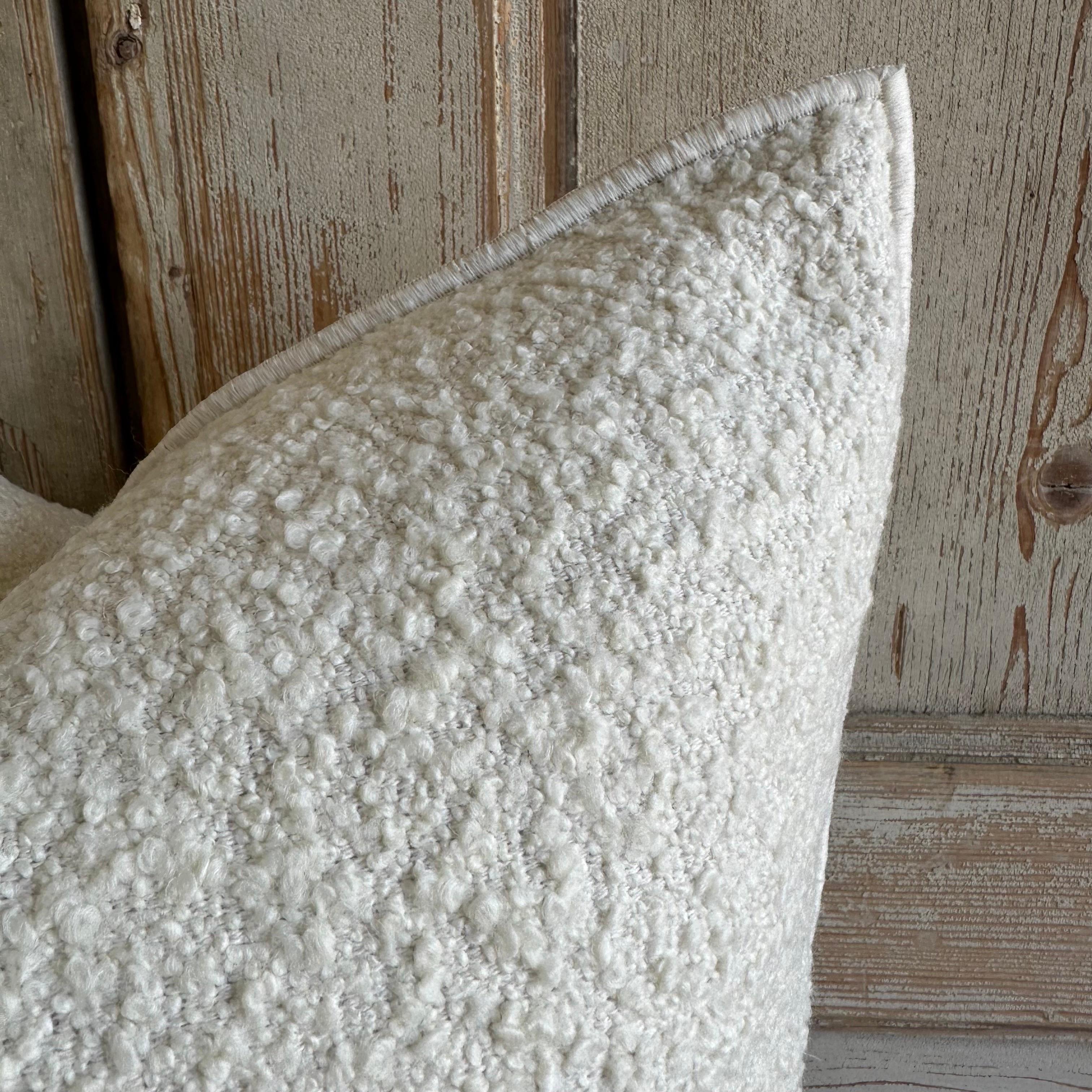 Contemporary Custom Boucle French Toile White or Tweed Style Pillows with Down Feather Insert For Sale