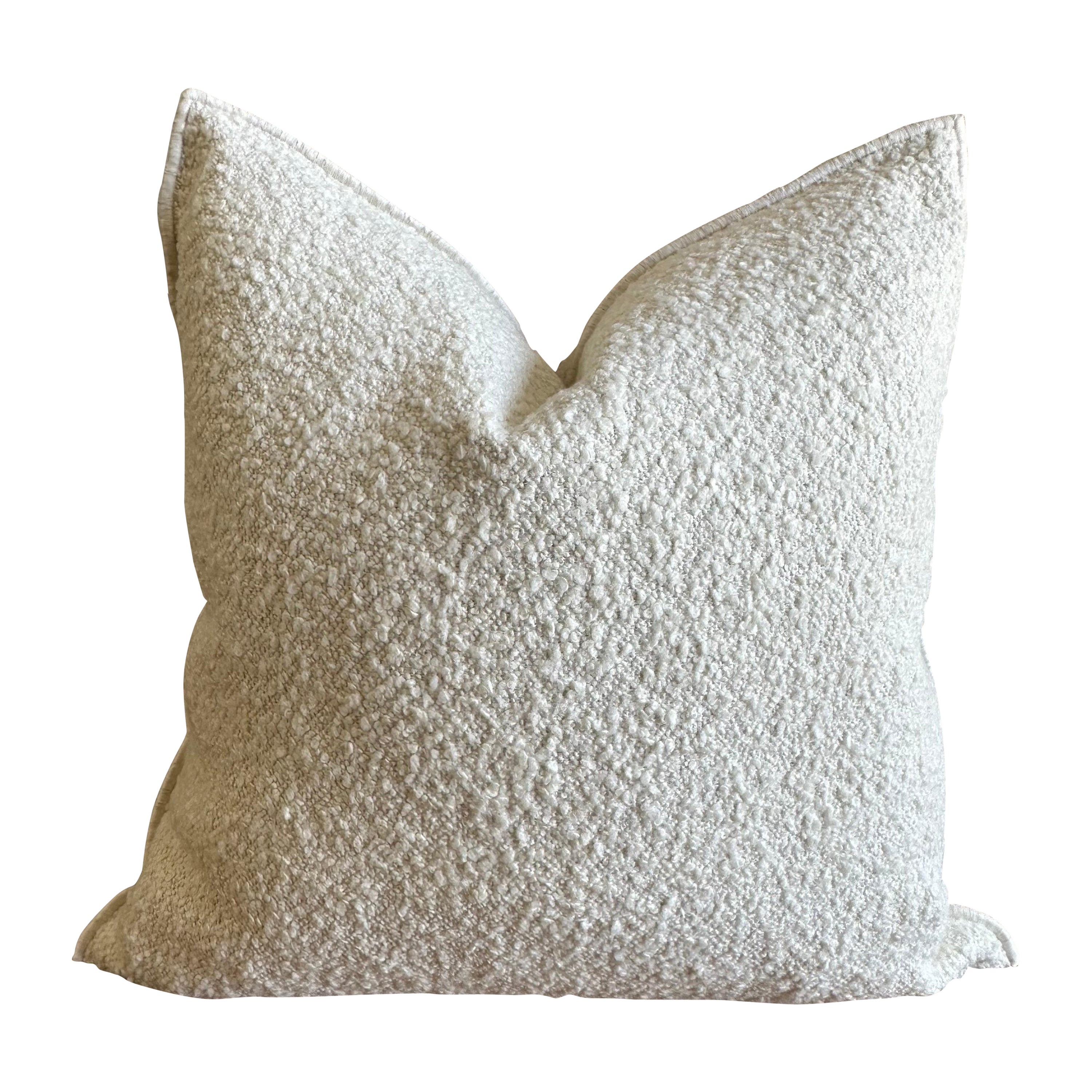 Custom Boucle French Toile White or Tweed Style Pillows with Down Feather Insert For Sale