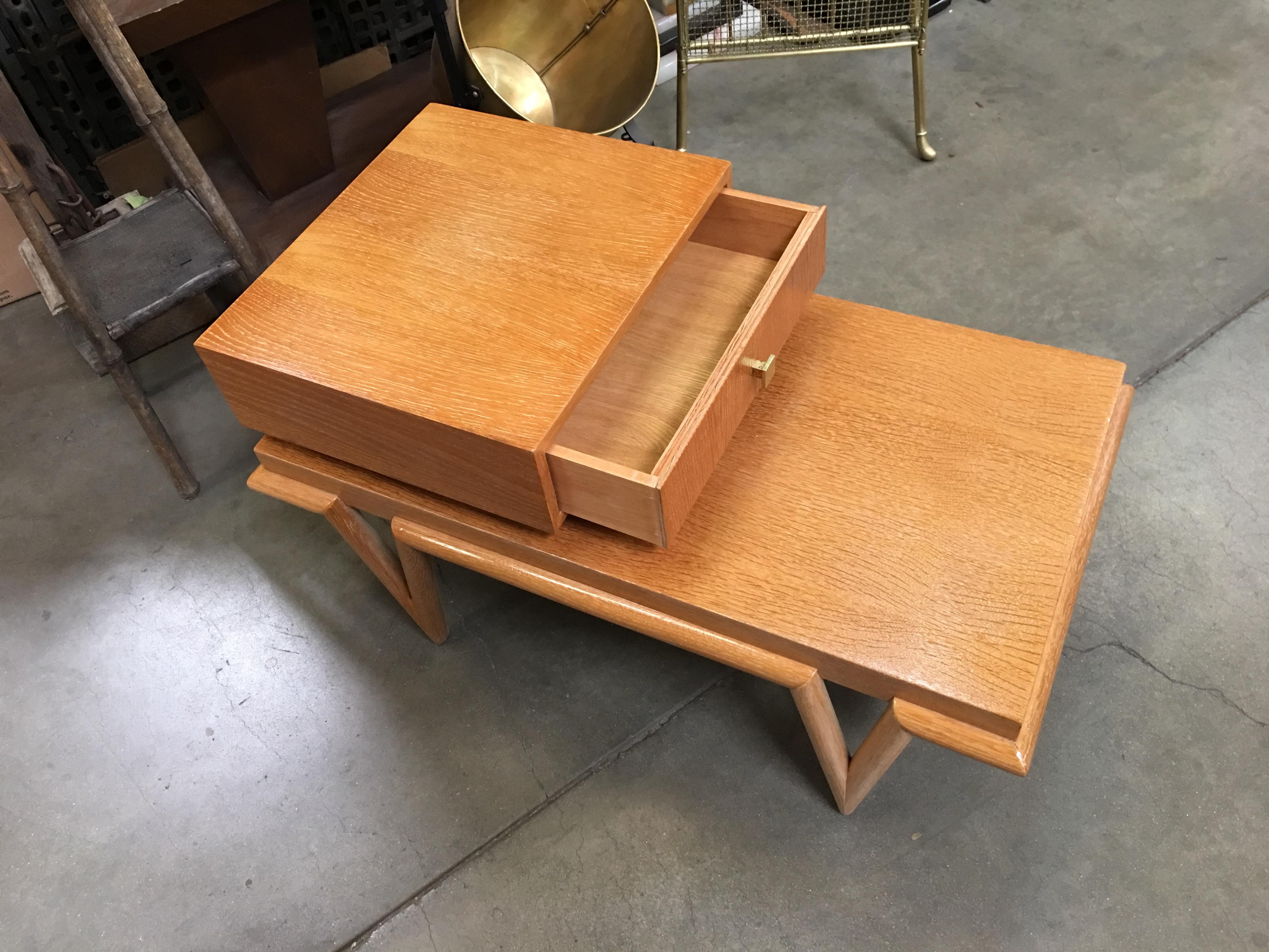 Wood Custom Boutique Midcentury Coffee Table and Side Table Set with V Shaped Legs  For Sale