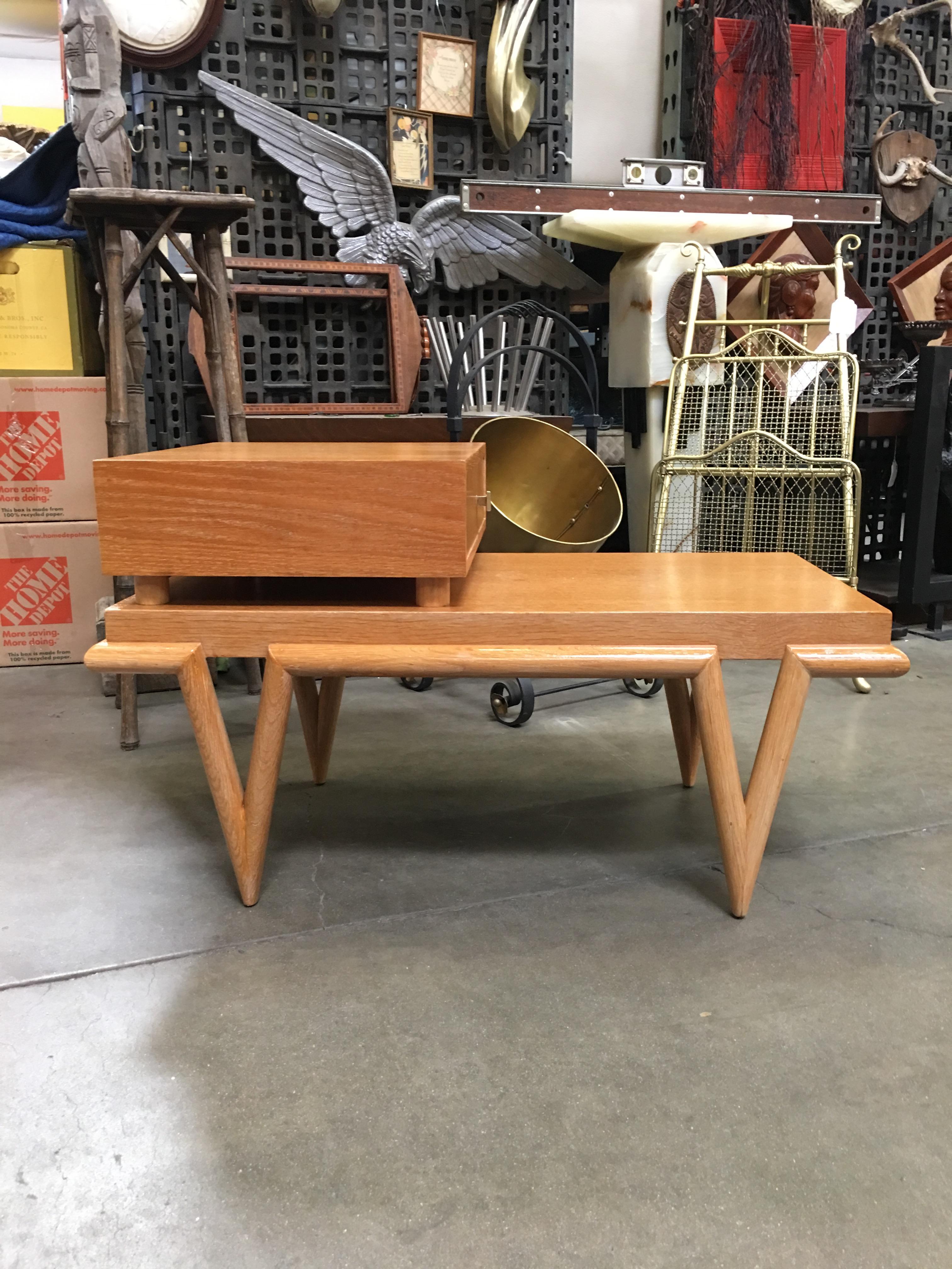 Custom Boutique Midcentury Coffee Table and Side Table Set with V Shaped Legs  For Sale 1