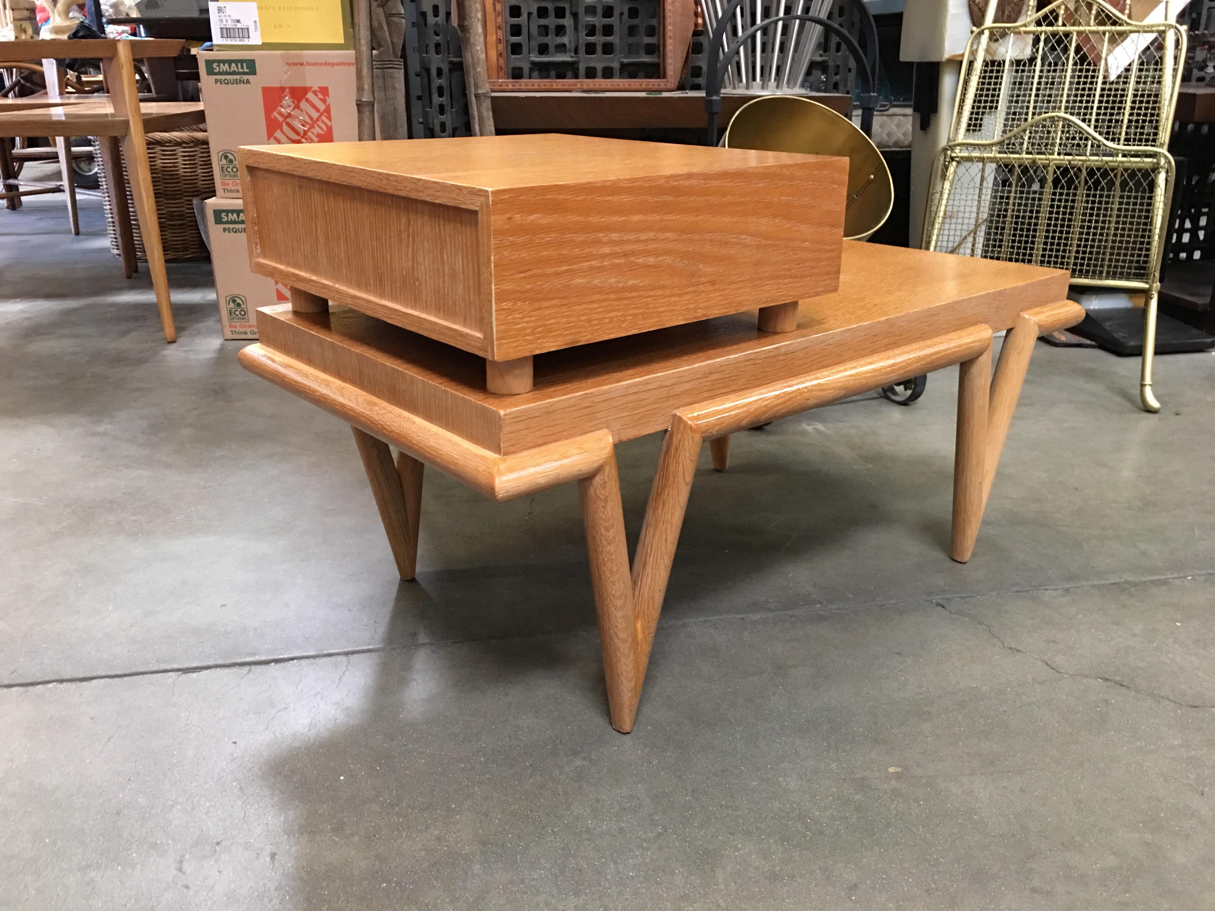 Custom Boutique Midcentury Coffee Table and Side Table Set with V