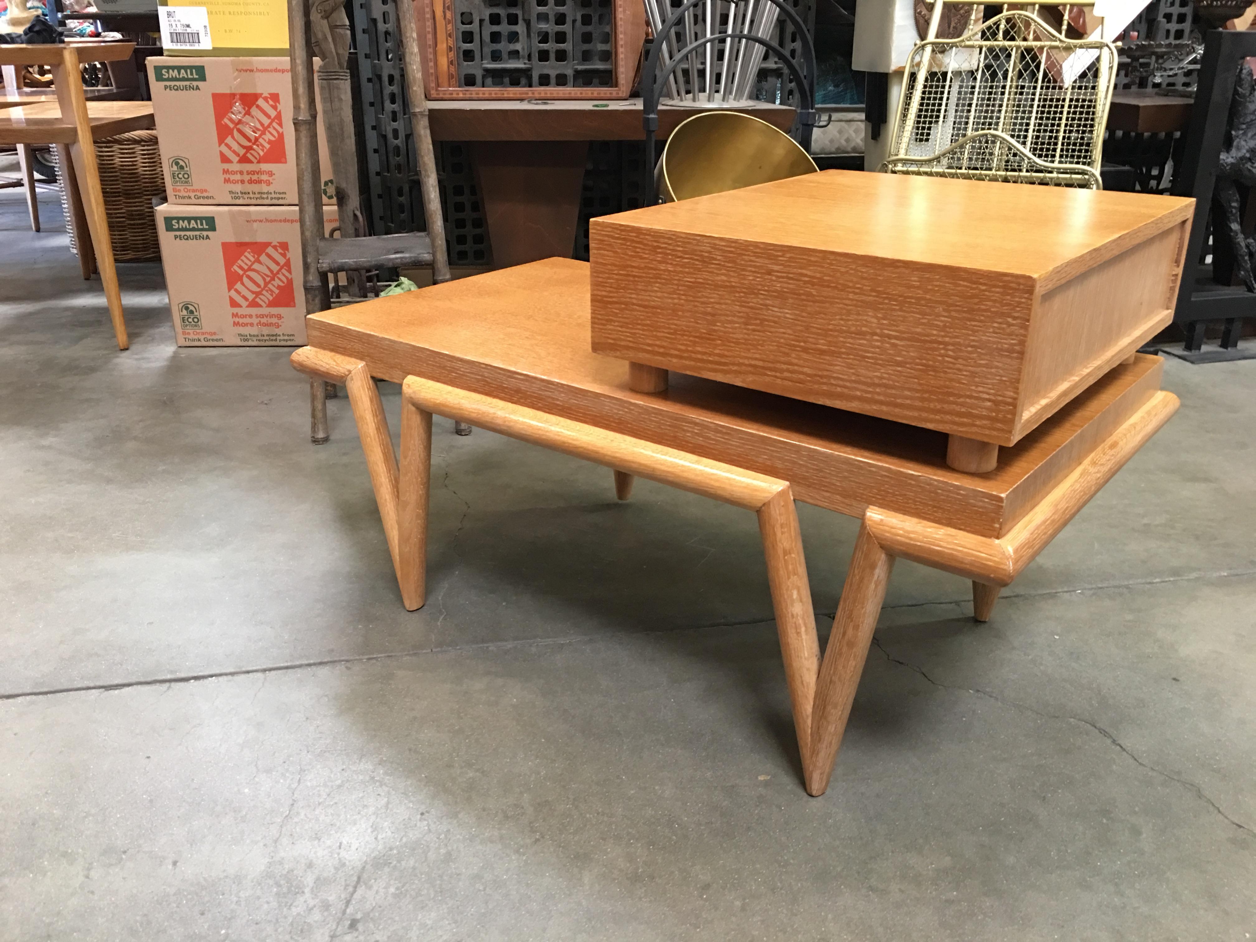 Custom Boutique Midcentury Coffee Table and Side Table Set with V Shaped Legs  For Sale 3