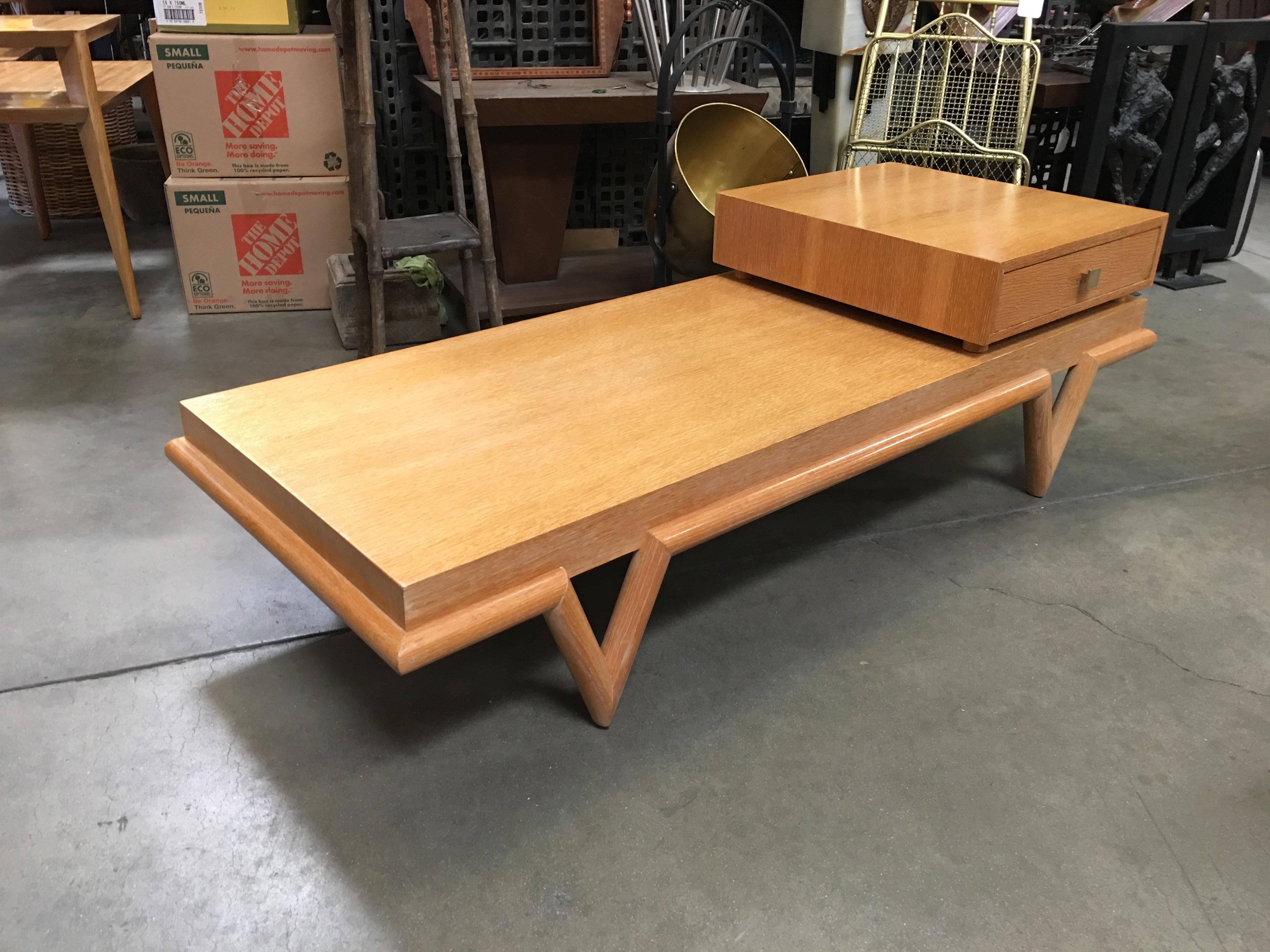 Custom Boutique Midcentury Coffee Table and Side Table Set with V Shaped Legs  For Sale 5