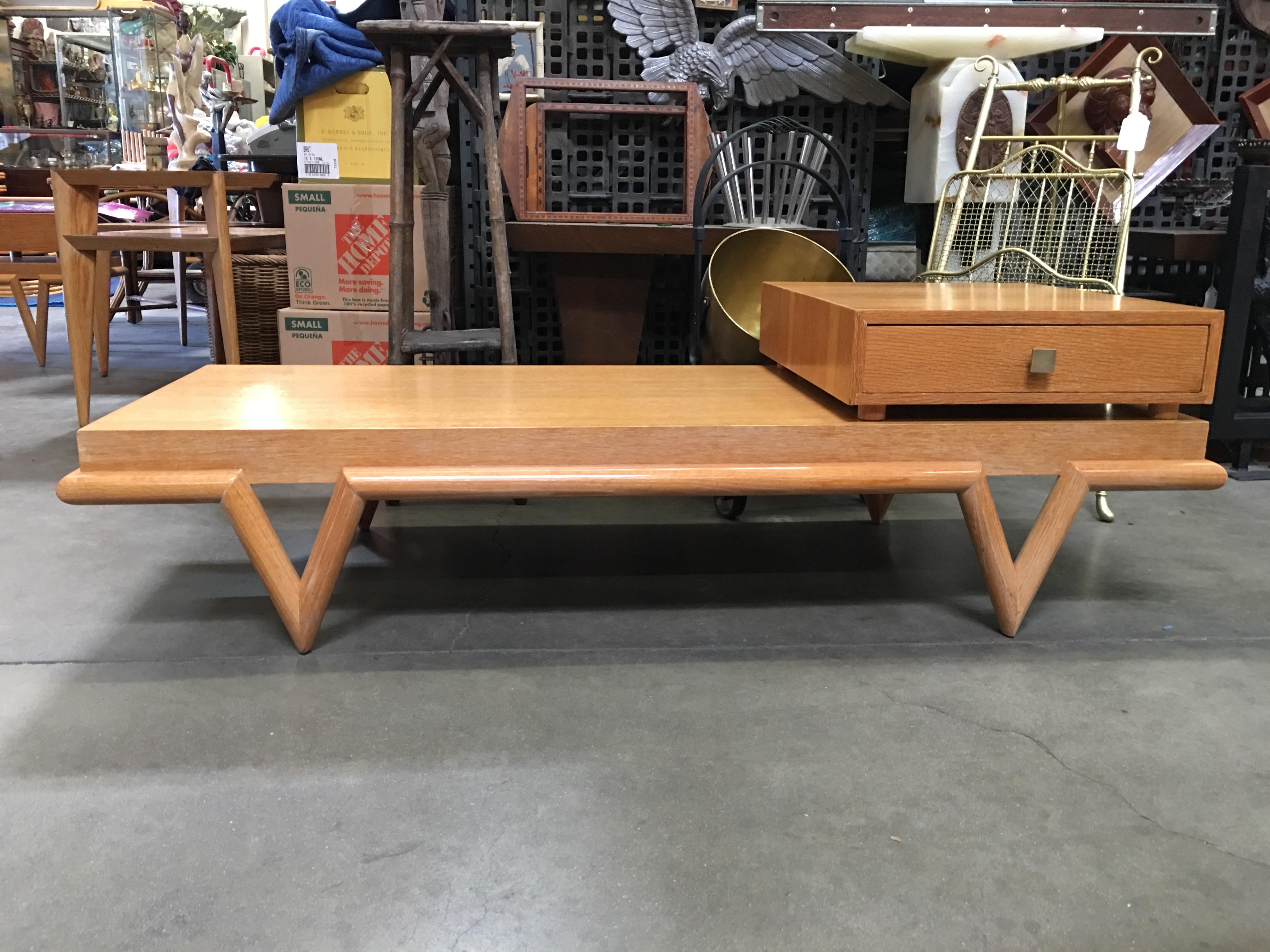 Custom Boutique Midcentury Coffee Table and Side Table Set with V Shaped Legs  For Sale 7