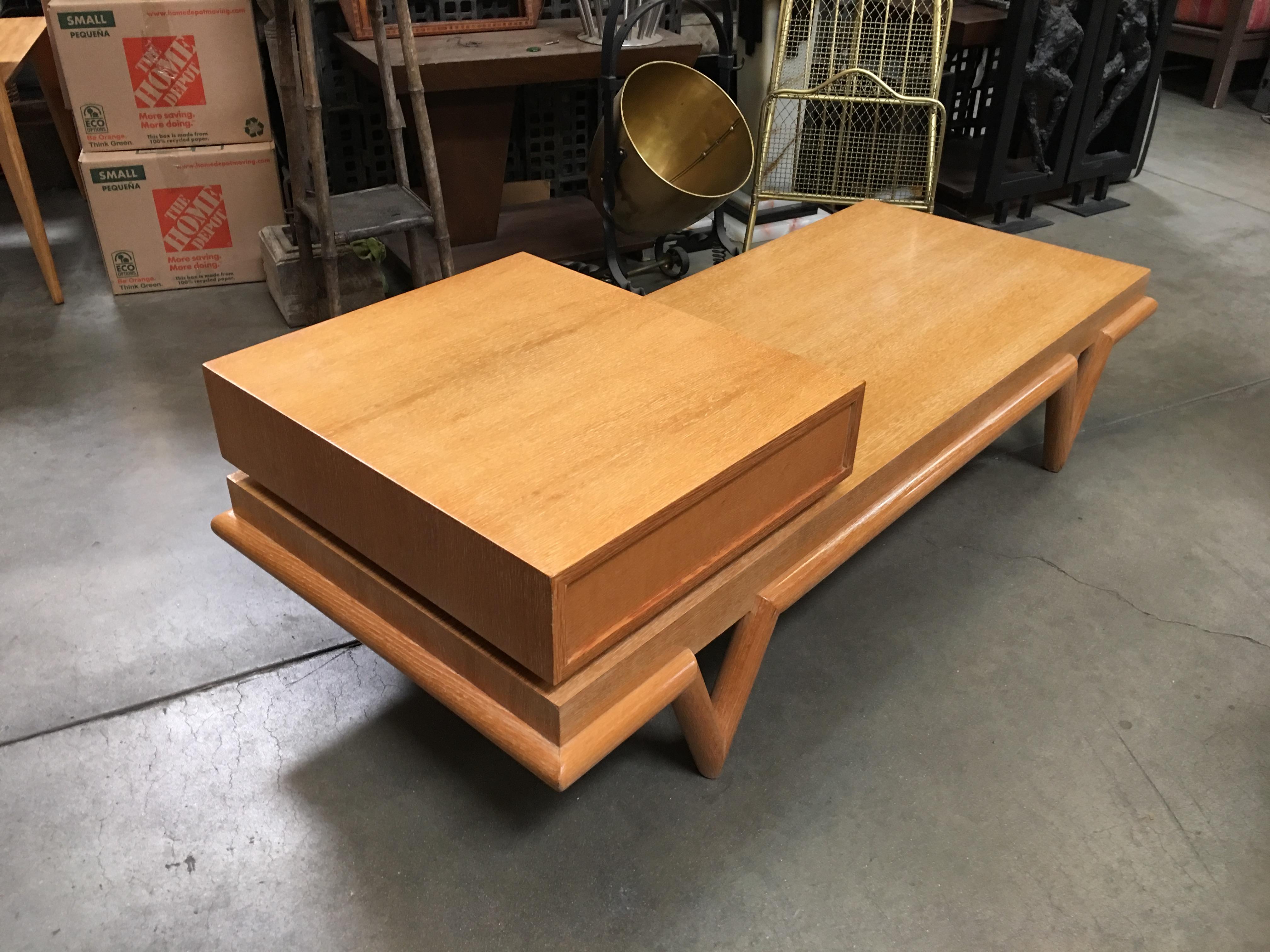 Custom Boutique Midcentury Coffee Table and Side Table Set with V Shaped Legs  For Sale 9