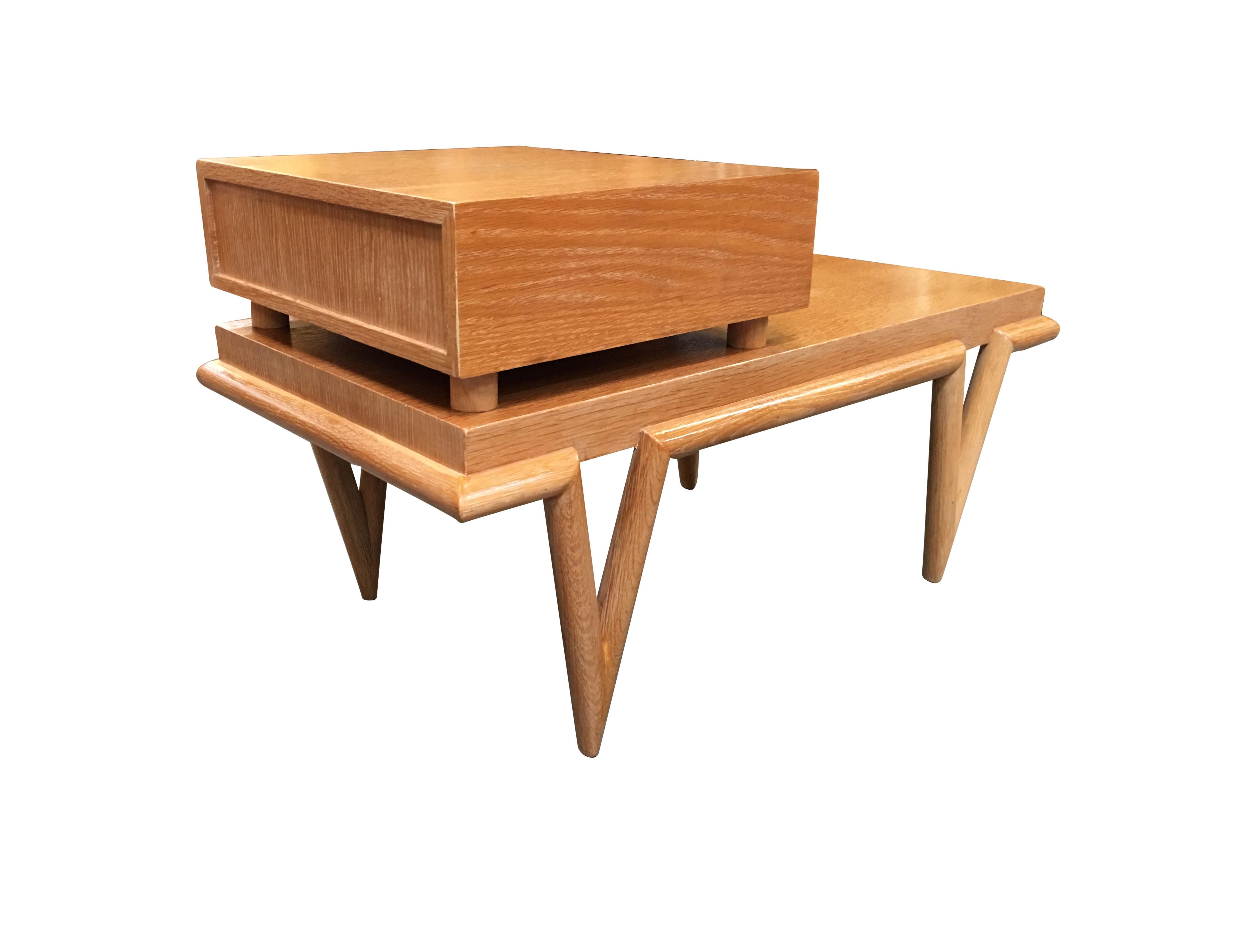 Custom Boutique Midcentury Coffee Table and Side Table Set with V Shaped Legs For Sale at
