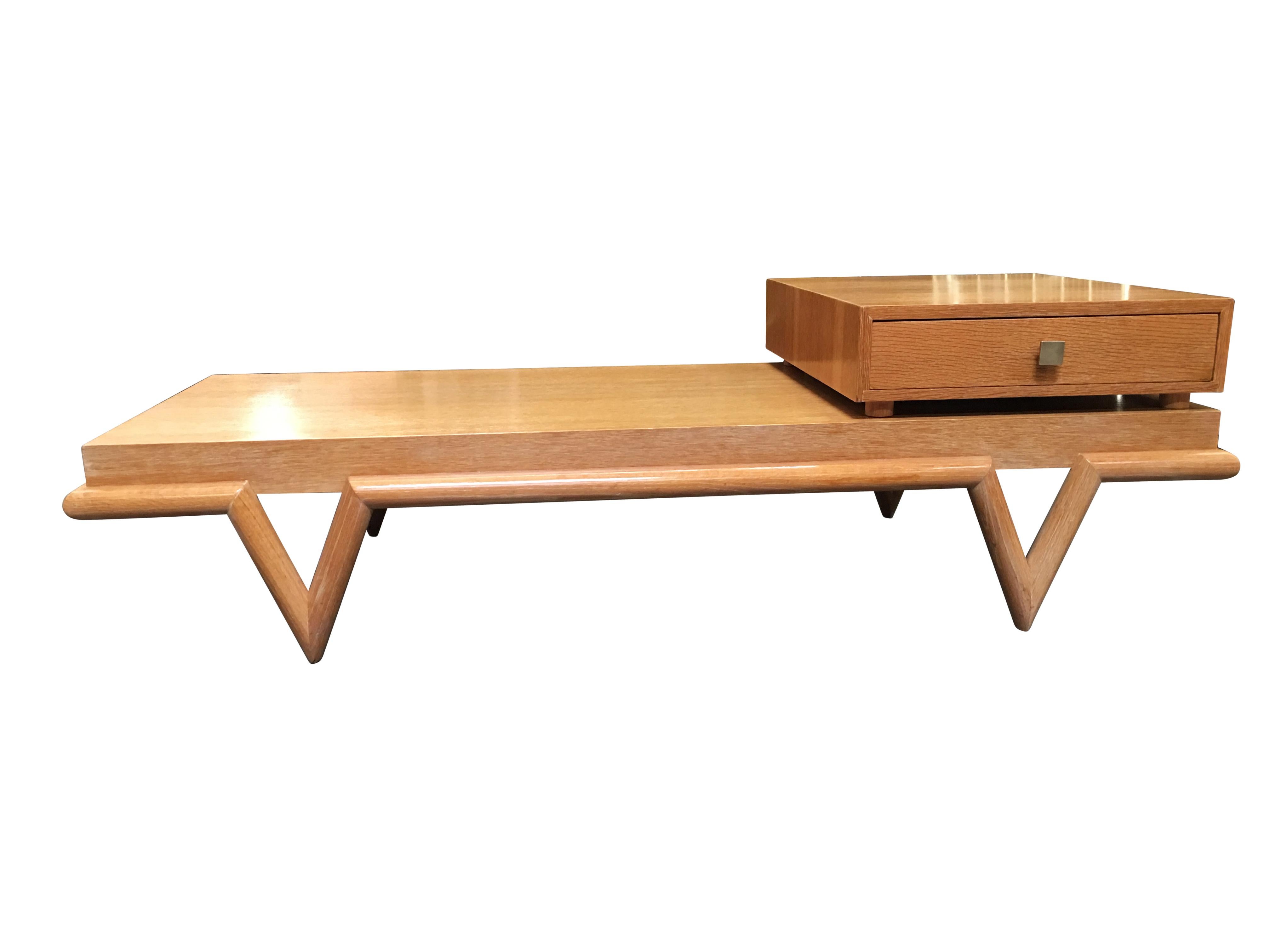 Mid-Century Modern Custom Boutique Midcentury Coffee Table and Side Table Set with V Shaped Legs  For Sale