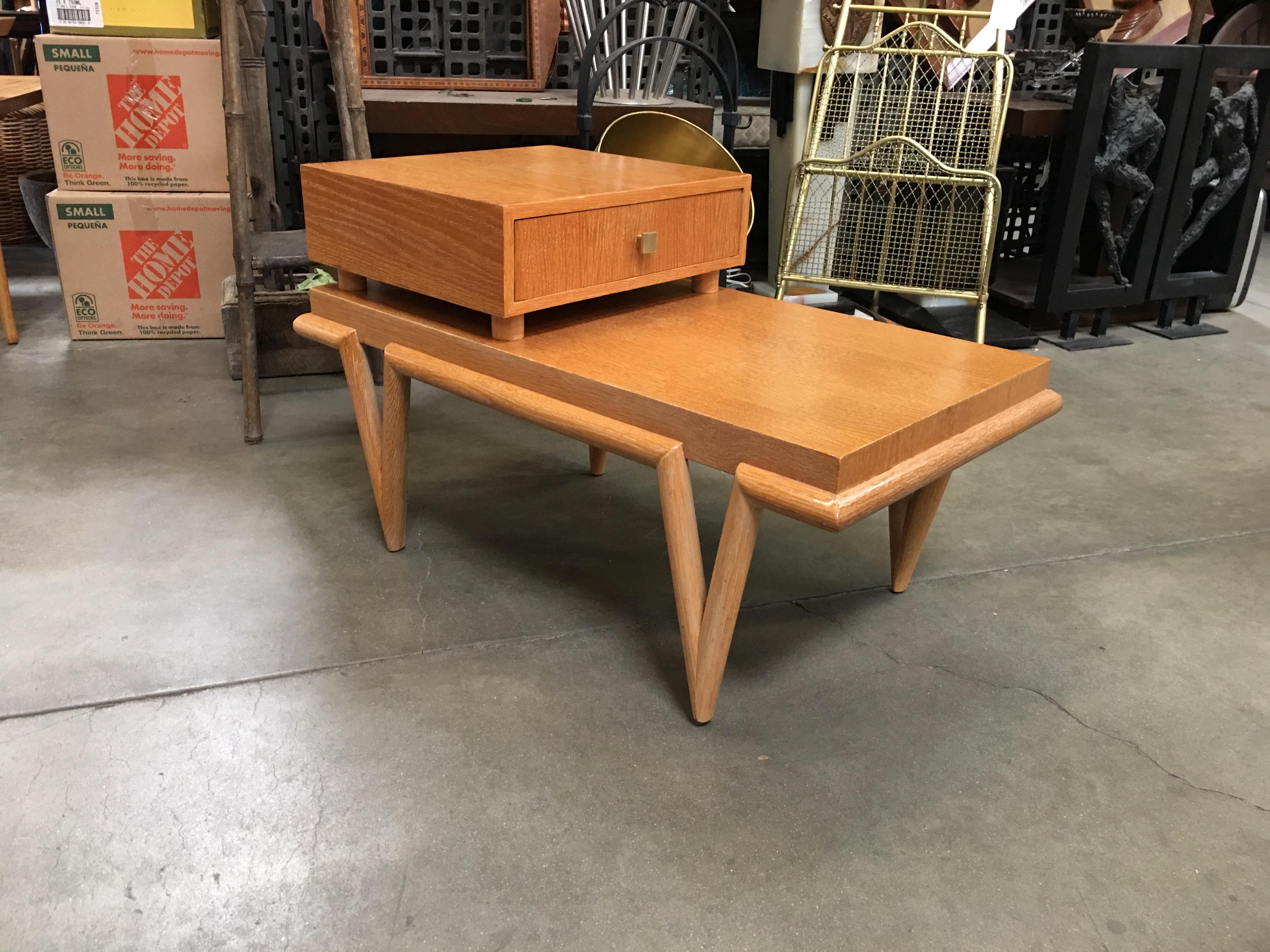 American Custom Boutique Midcentury Coffee Table and Side Table Set with V Shaped Legs  For Sale