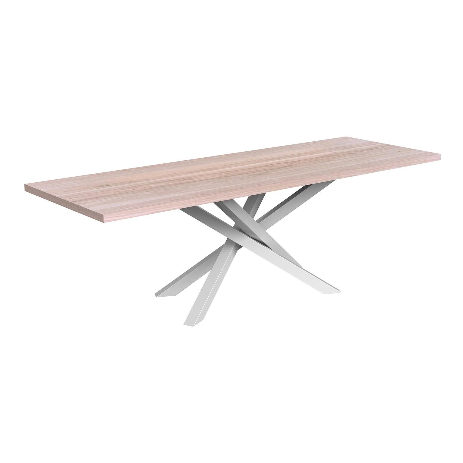 Table de réunion Bower personnalisée en bois massif avec base en métal