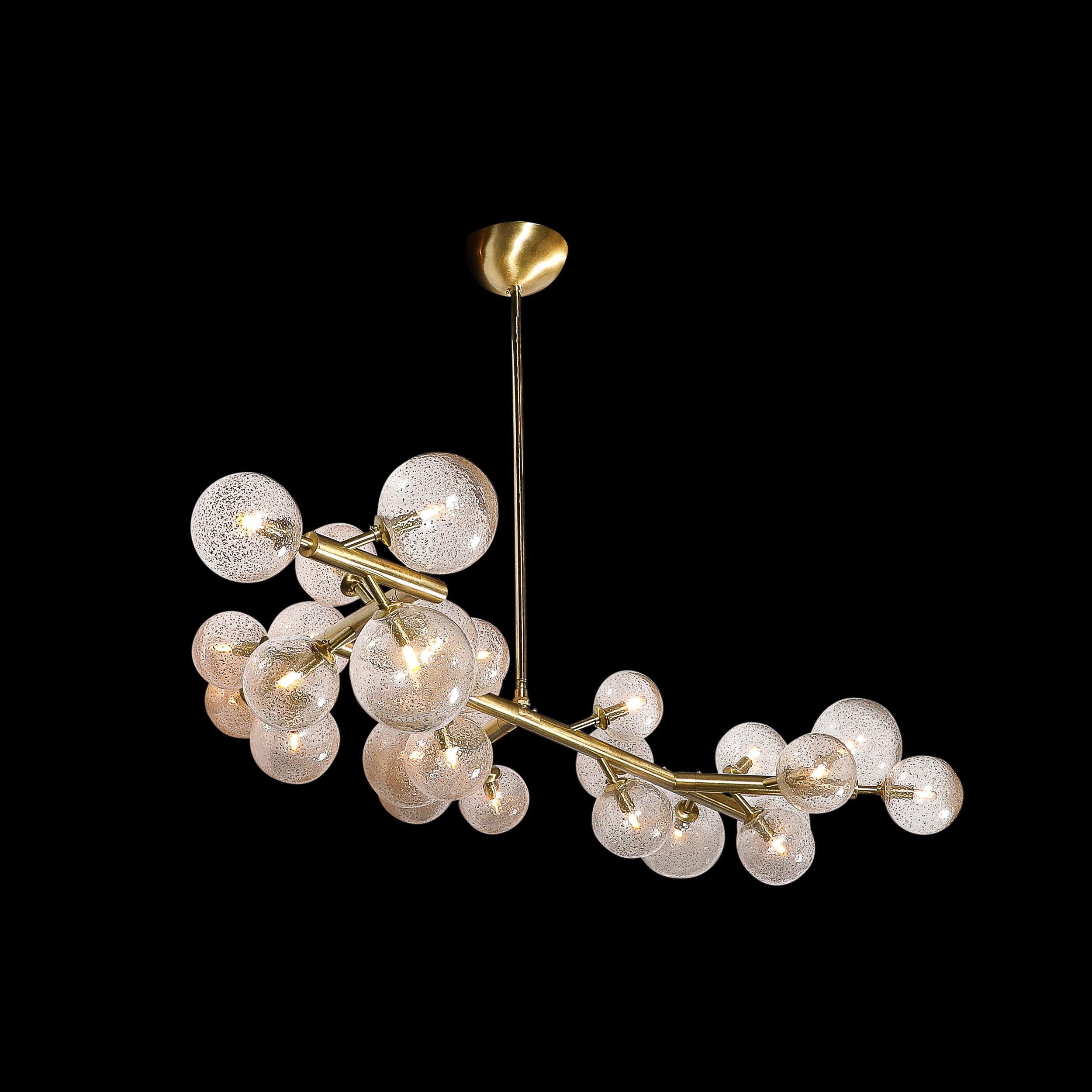 Italian Custom Branch Form Hand-blown Murano Glass w/ 24k Gold & Brass Fitted Chandelier For Sale
