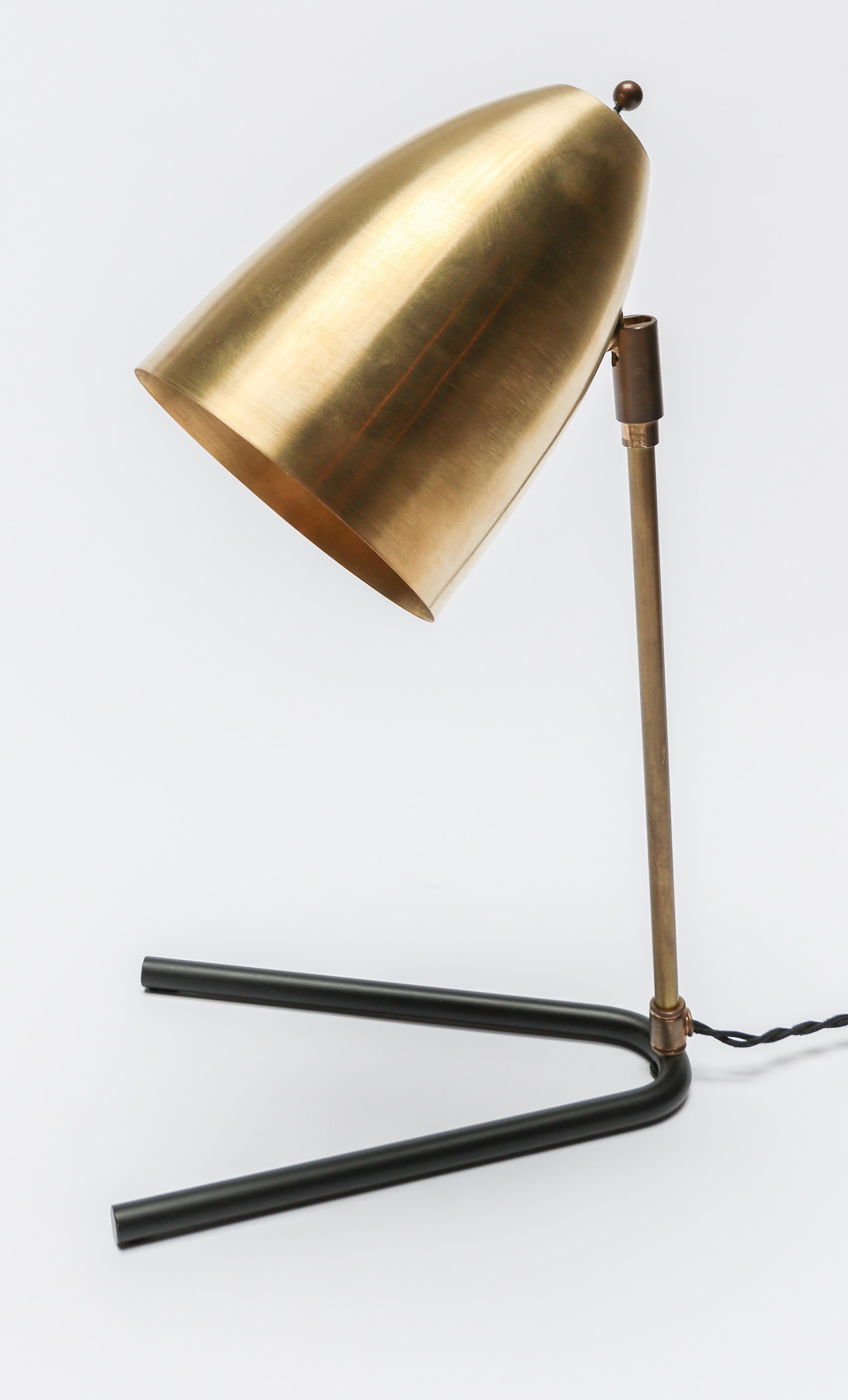 Custom Brass and Black Metal Midcentury Style Desk Lamp by Adesso Imports For Sale 4