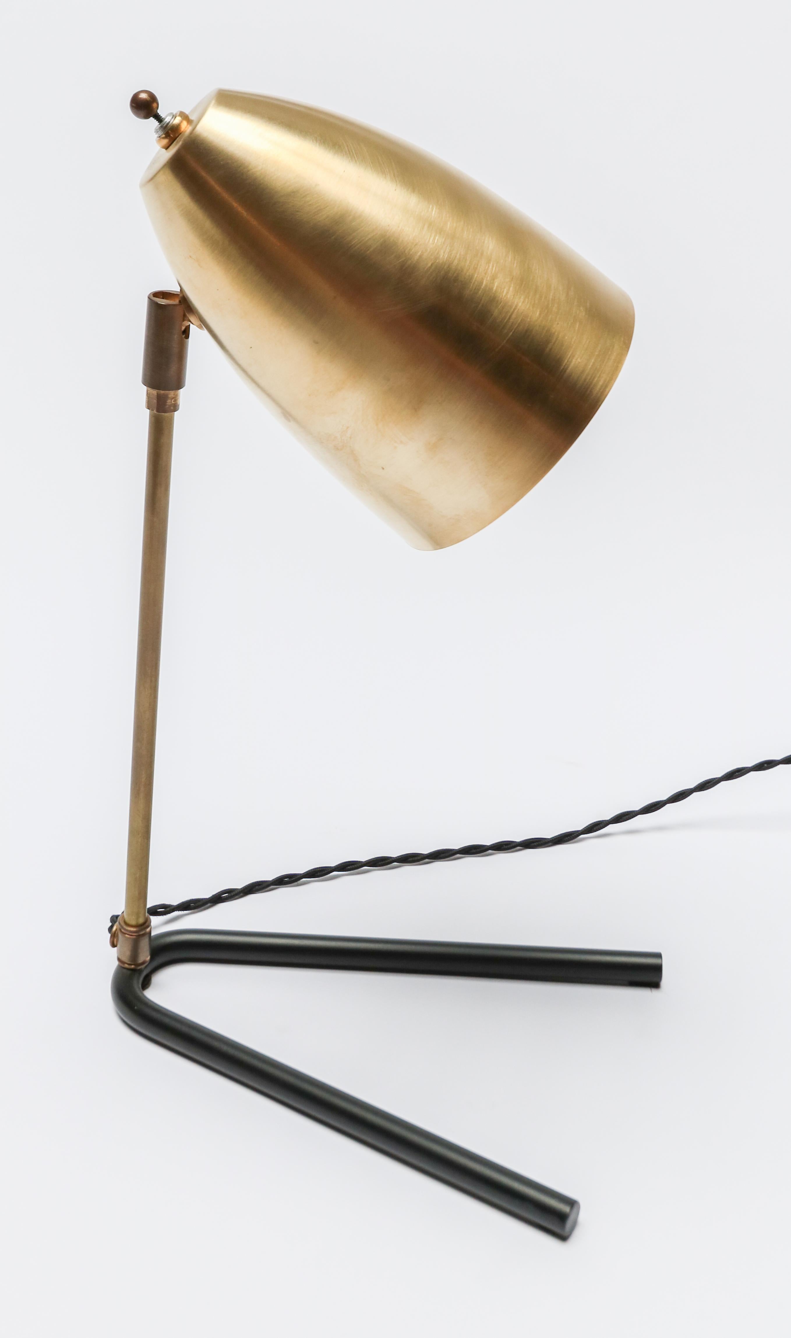 American Custom Brass and Black Metal Midcentury Style Desk Lamp by Adesso Imports For Sale