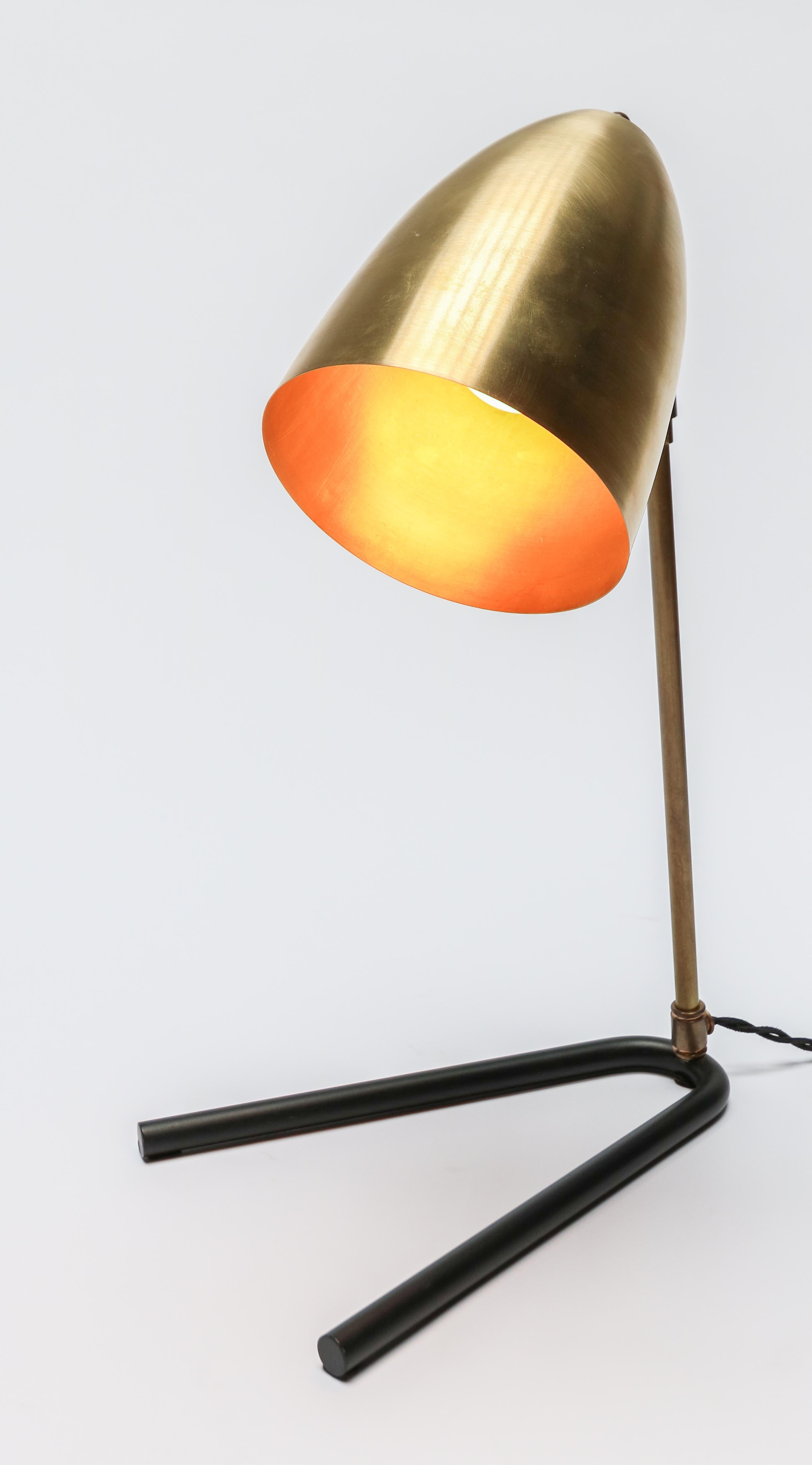 Custom Brass and Black Metal Midcentury Style Desk Lamp by Adesso Imports For Sale 2