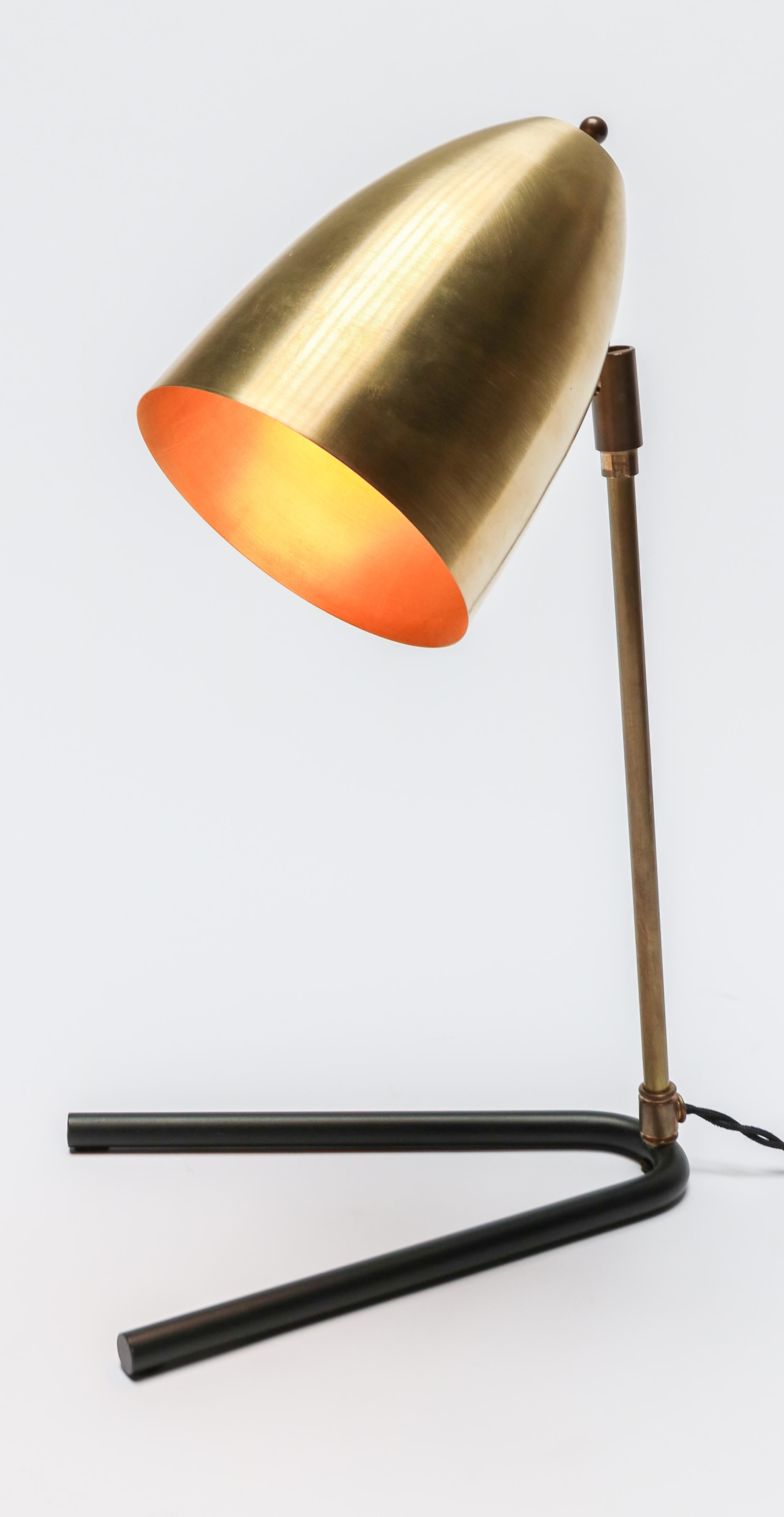 Custom Brass and Black Metal Midcentury Style Desk Lamp by Adesso Imports For Sale 3