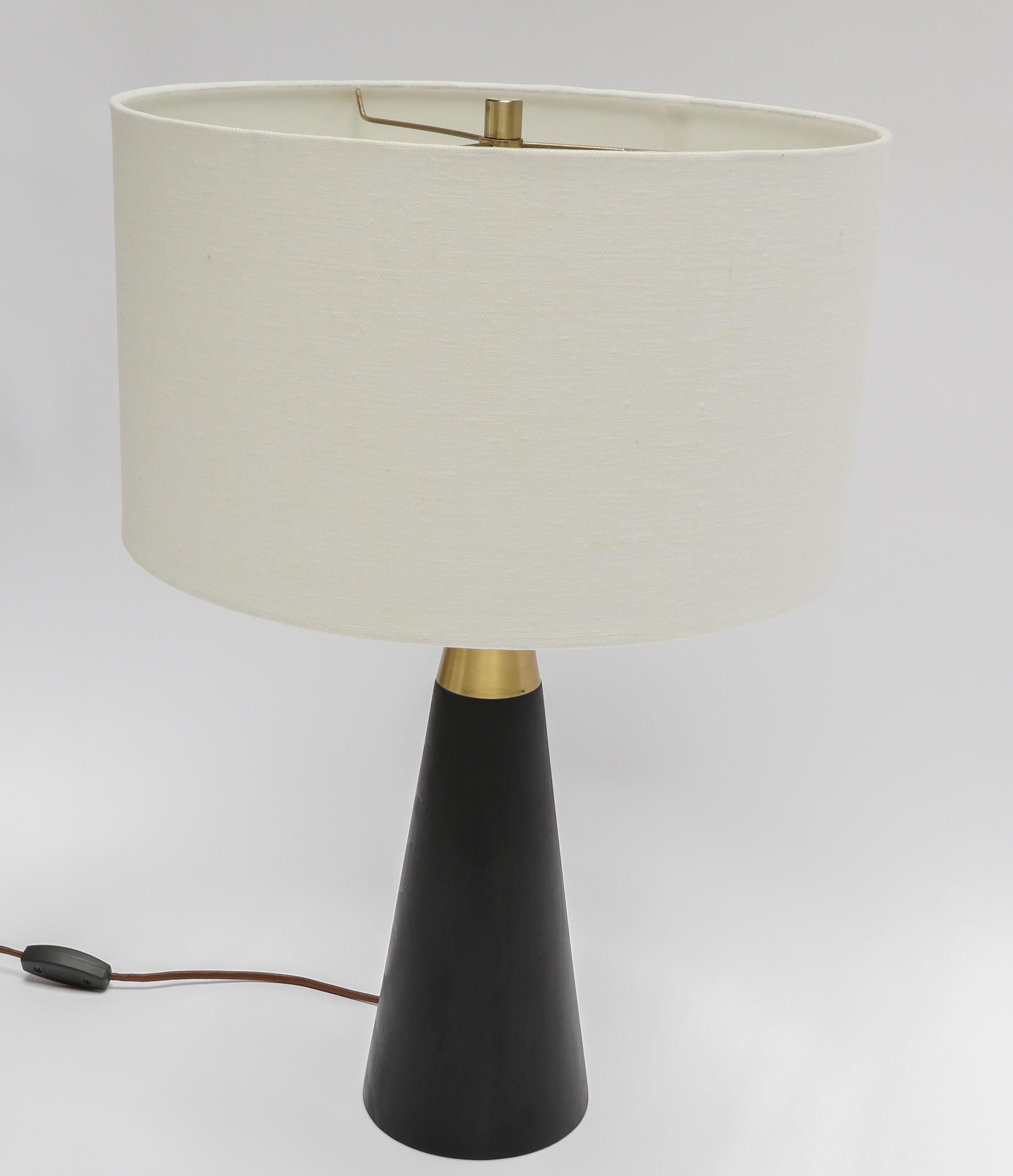 Metal Custom Brass and Black Table Lamp with Ivory Linen Shade by Adesso Imports For Sale